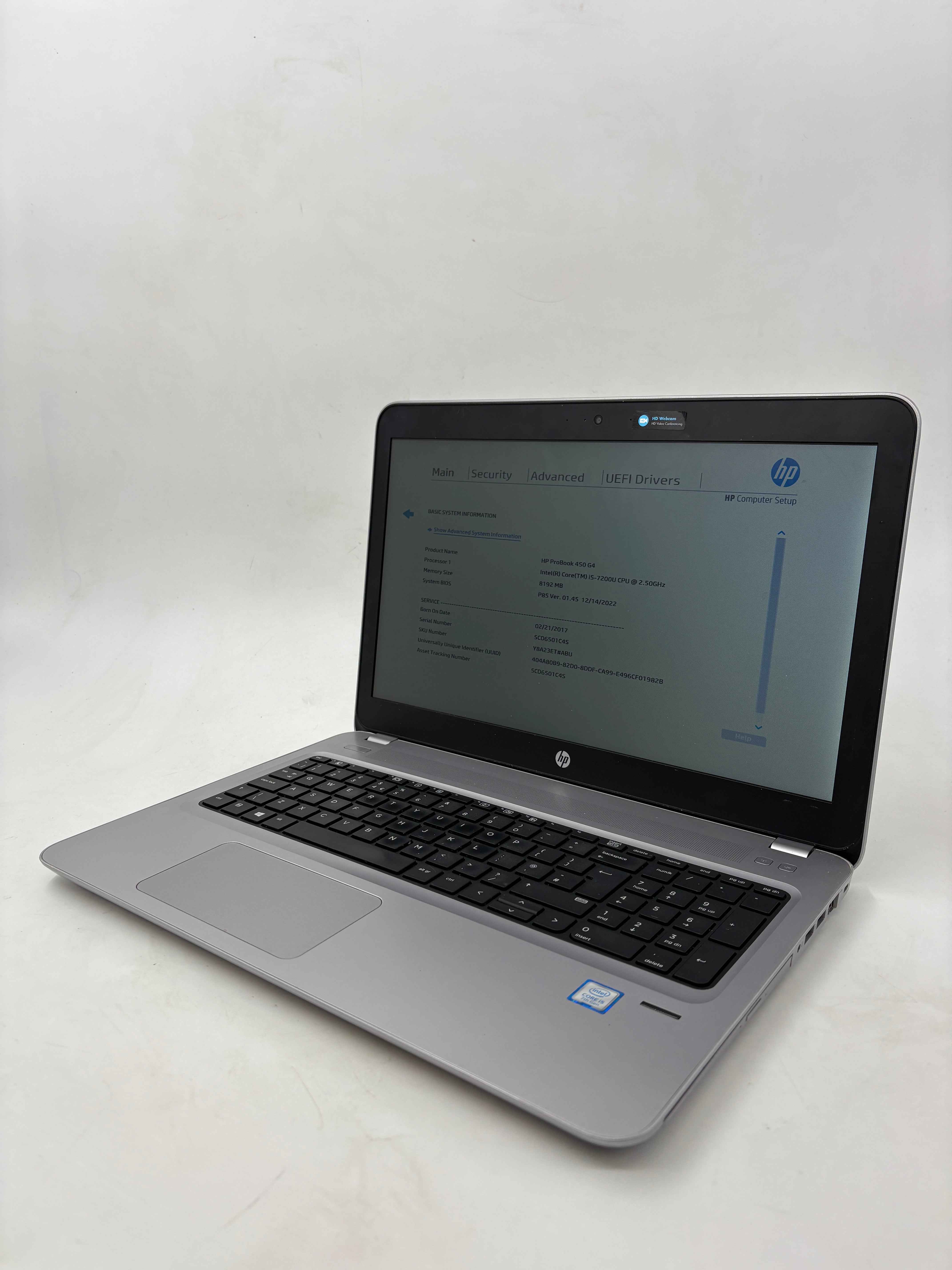 HP Laptop ProBook 450 G4 15.6" Screen i5 7th Gen 8GB RAM NO SSD NO OS