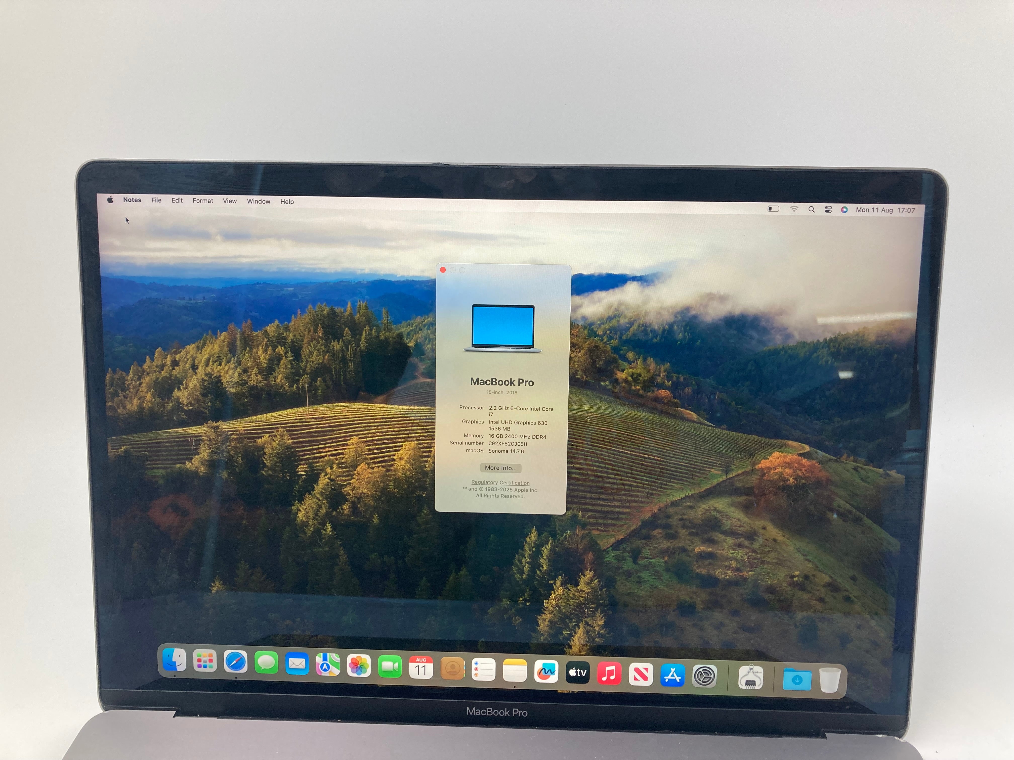 Apple MacBook Pro 2019 15" Screen A1990 i7 8th Gen 16GB RAM 256GB SSD OS Sonoma
