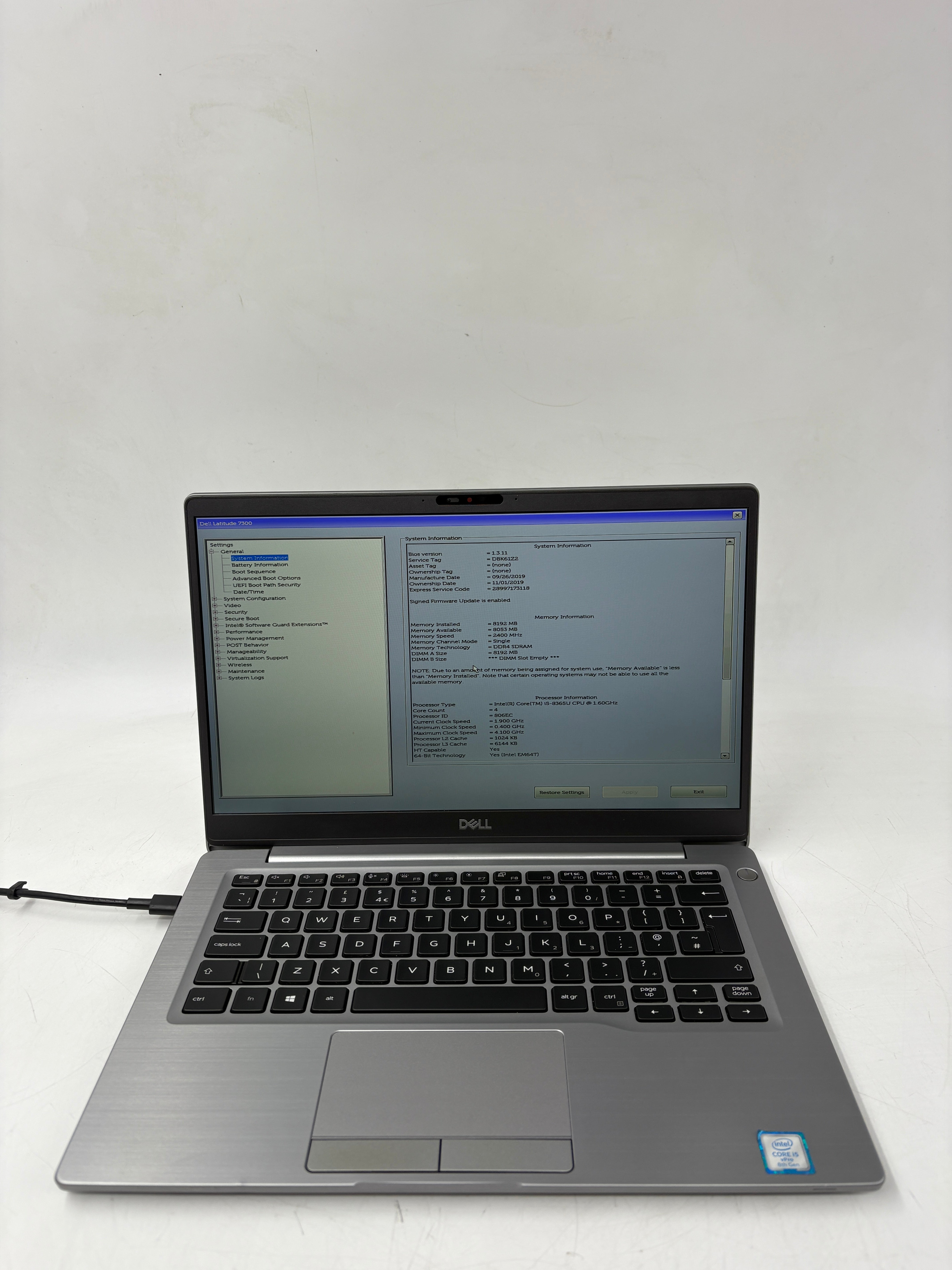 Dell Laptop 7300 13.3" Screen i5 8th Gen 8GB RAM 256GB SSD W11