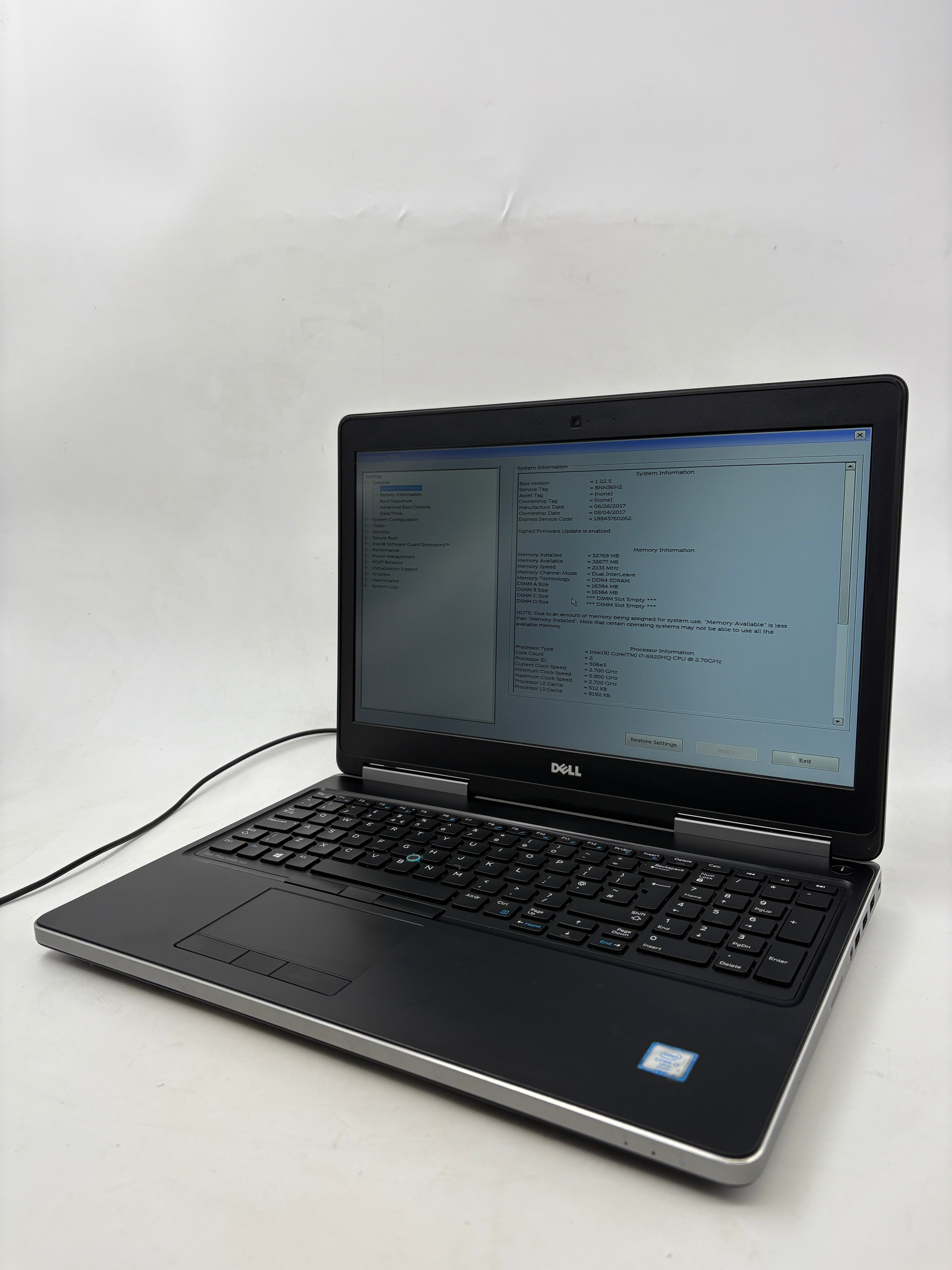 Dell Laptop Precision 7510 15.6" Screen i7 6th Gen 32GB RAM NO SSD NO OS