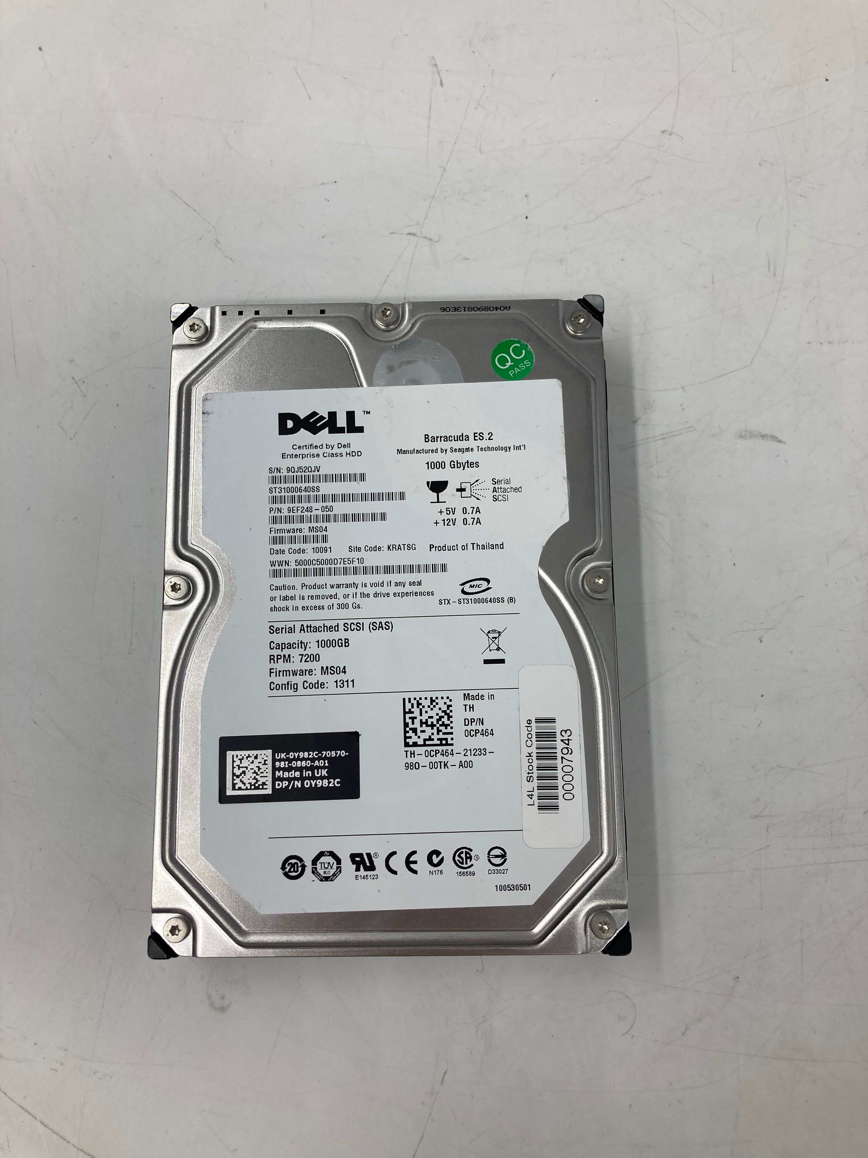 Dell HDD 3.5" SAS 1TB 7.2K RPM 6 Gbps P/N 9ZM273-150 Lot Of 4