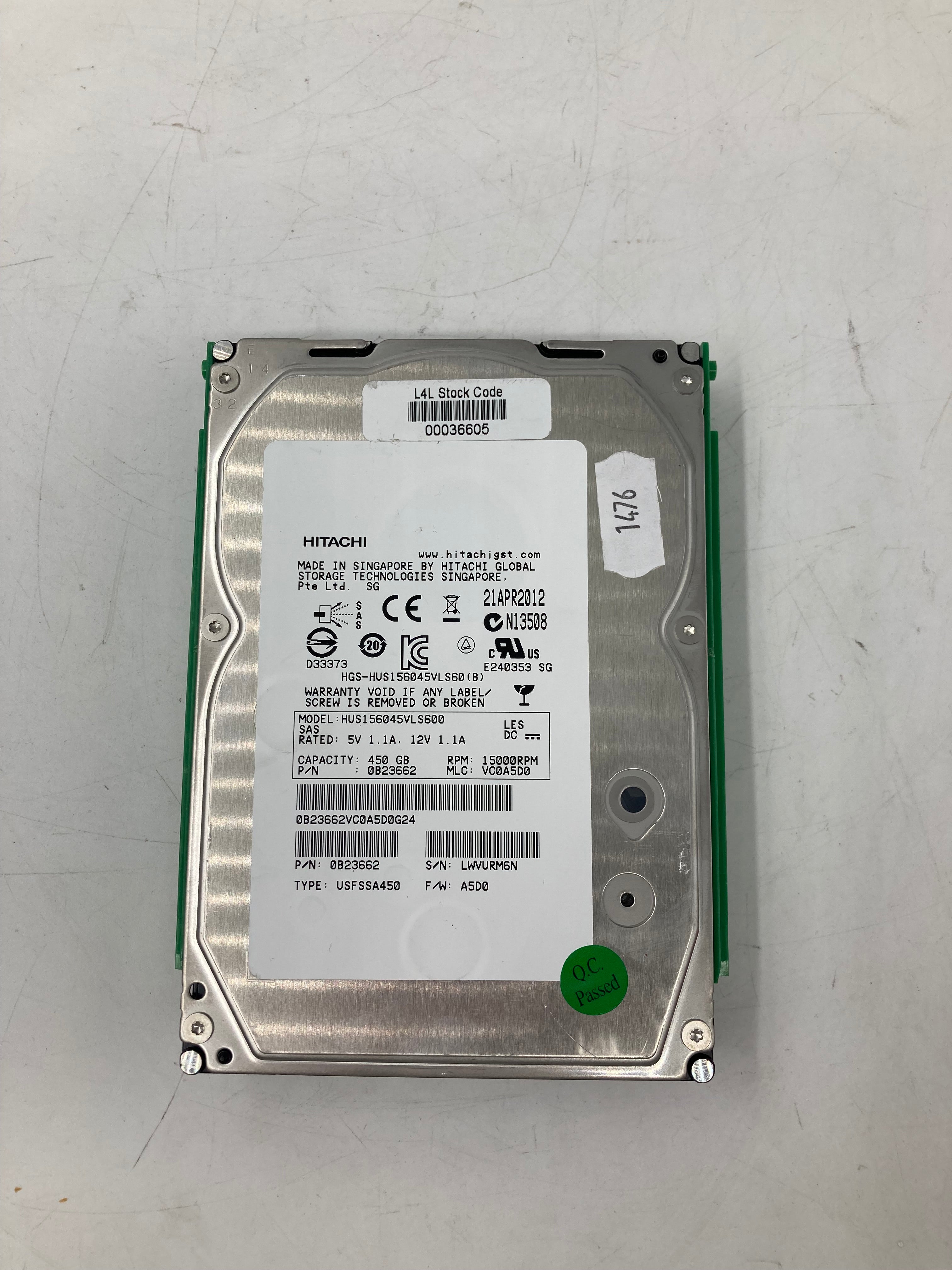 Hitachi HDD 3.5" SAS 450GB 15K RPM 6 Gbps P/N 0B23662 Lot of 3 