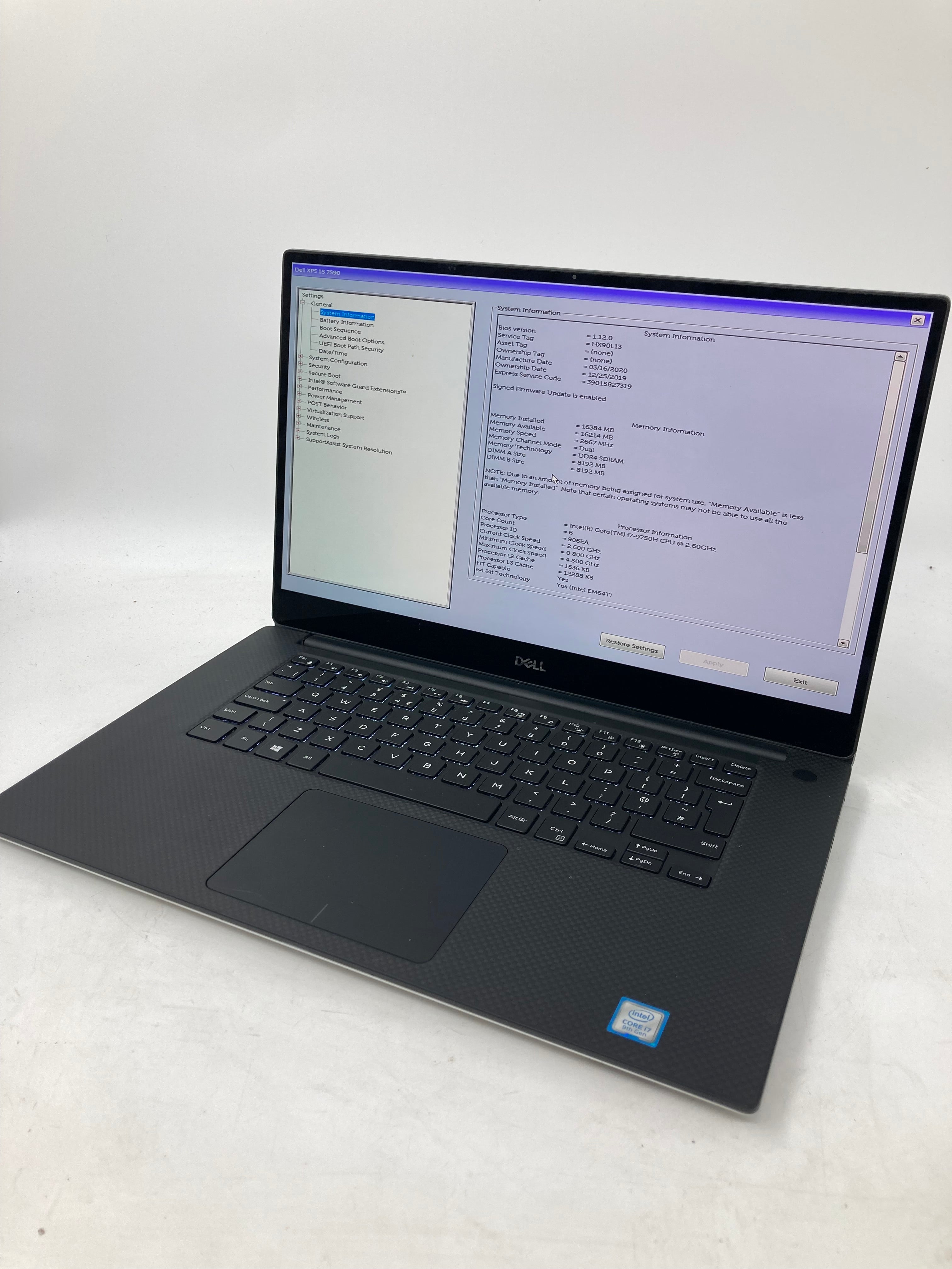Dell XPS 15 7590 15" Screen i7 9th Gen 16GB RAM NVIDIA GTX 1650 1TB SSD W11