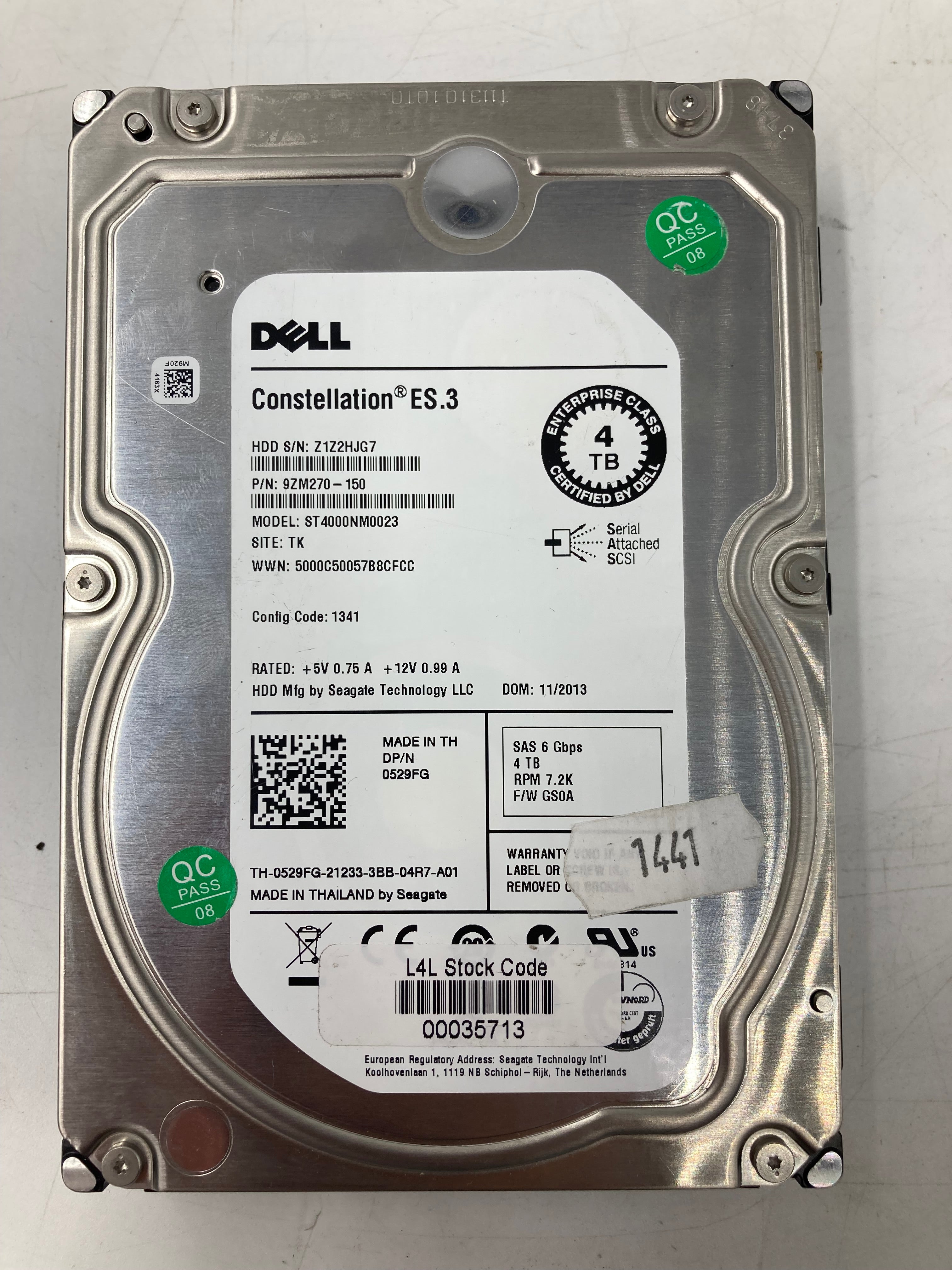 Dell Hard Disk Drive 3.5" SAS 4TB 7.2K RPM 6Gbps P/N 0529FG