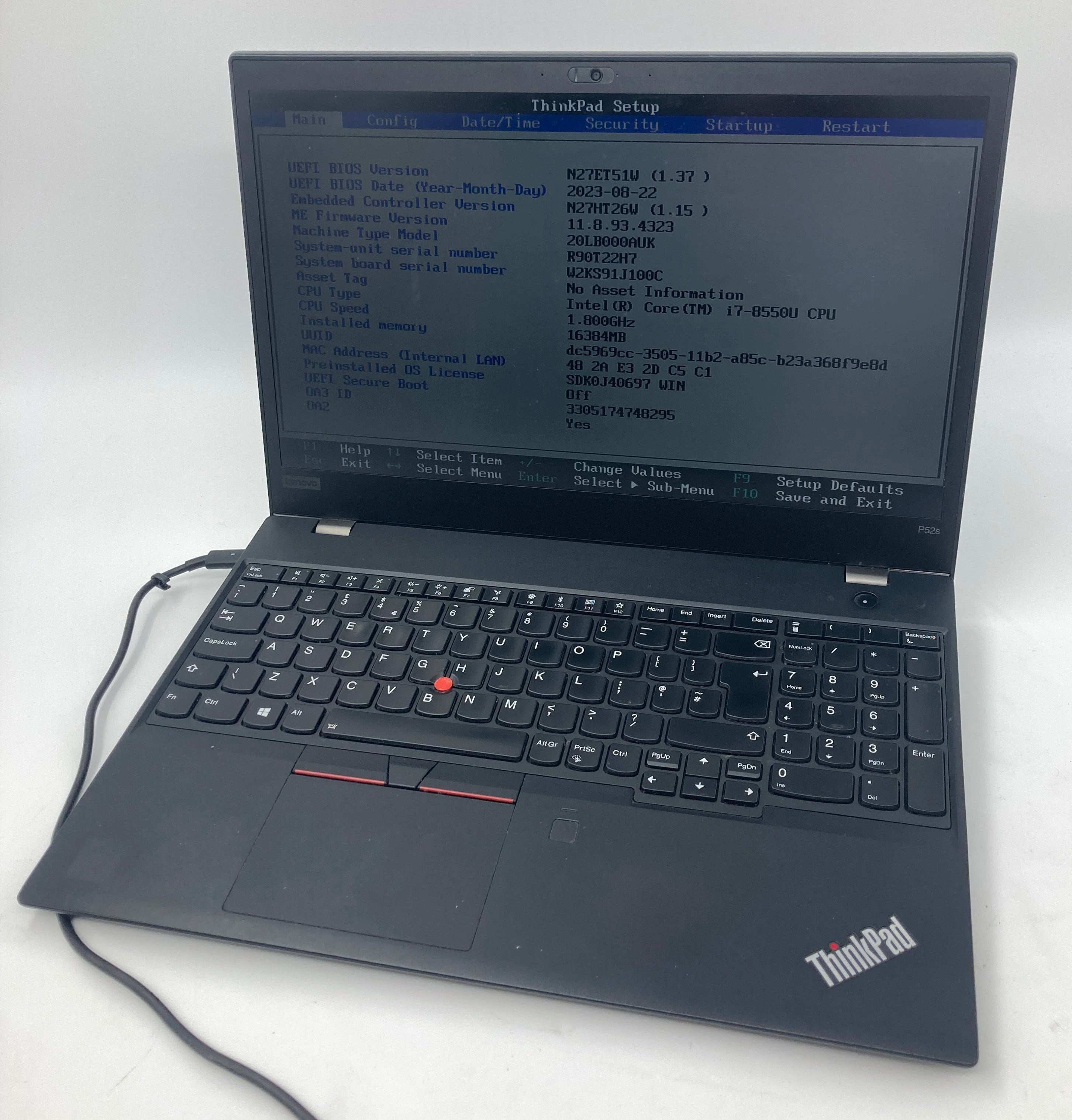 Lenovo Laptop ThinkPad P52s 15" i7 8th Gen 16GB RAM No HDD No OS *Spares*