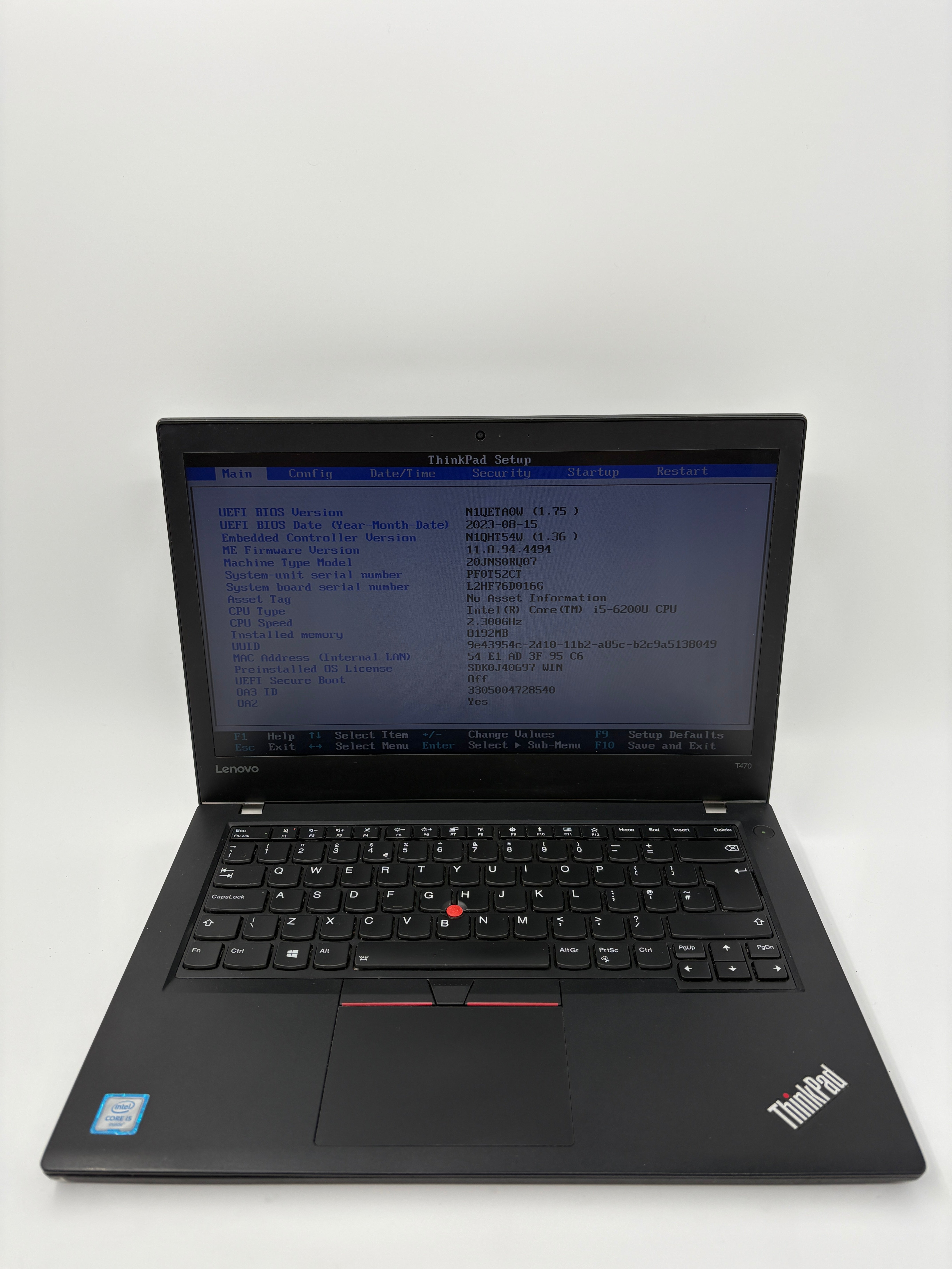 Lenovo Laptop ThinkPad T470 14" Screen i5 6th Gen 8GB RAM NO SSD NO OS