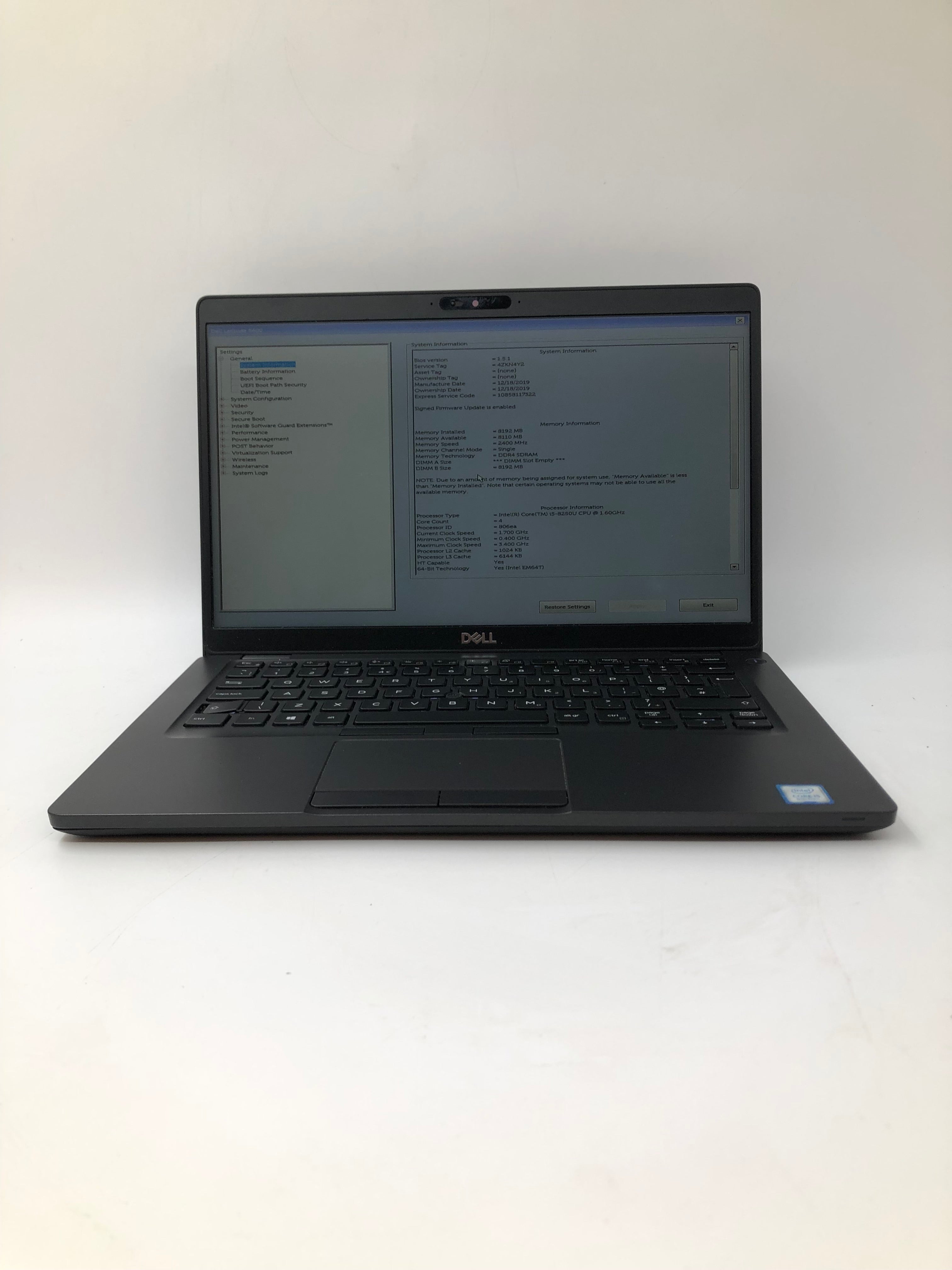 Dell Laptop Latitude 5400 14" Screen i5 8th Gen 8GB RAM NO SSD NO OS *Spares*