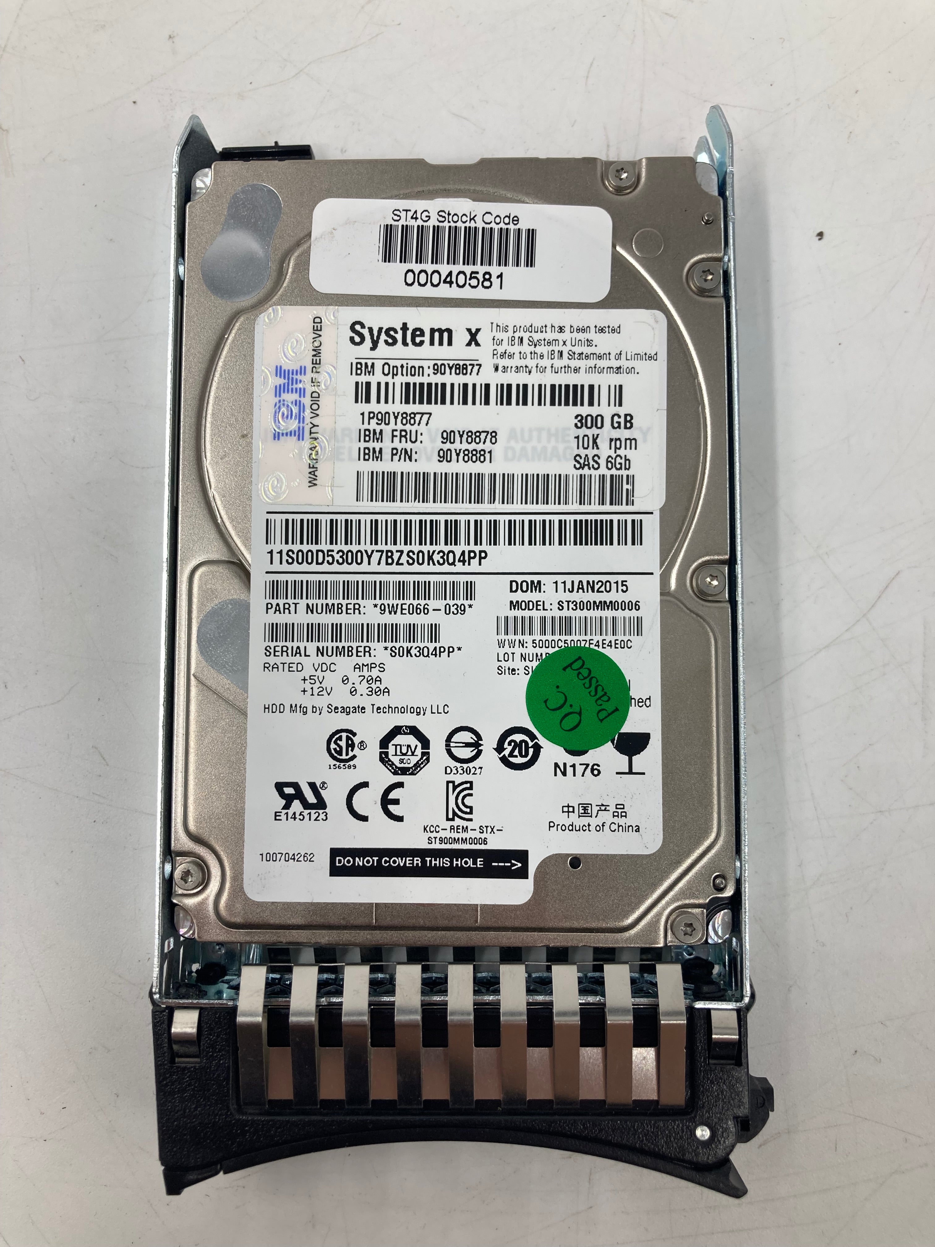 IBM HDD 2.5" SAS 300GB 10K RPM 6Gbps FRU 90Y8878 Lot Of 8