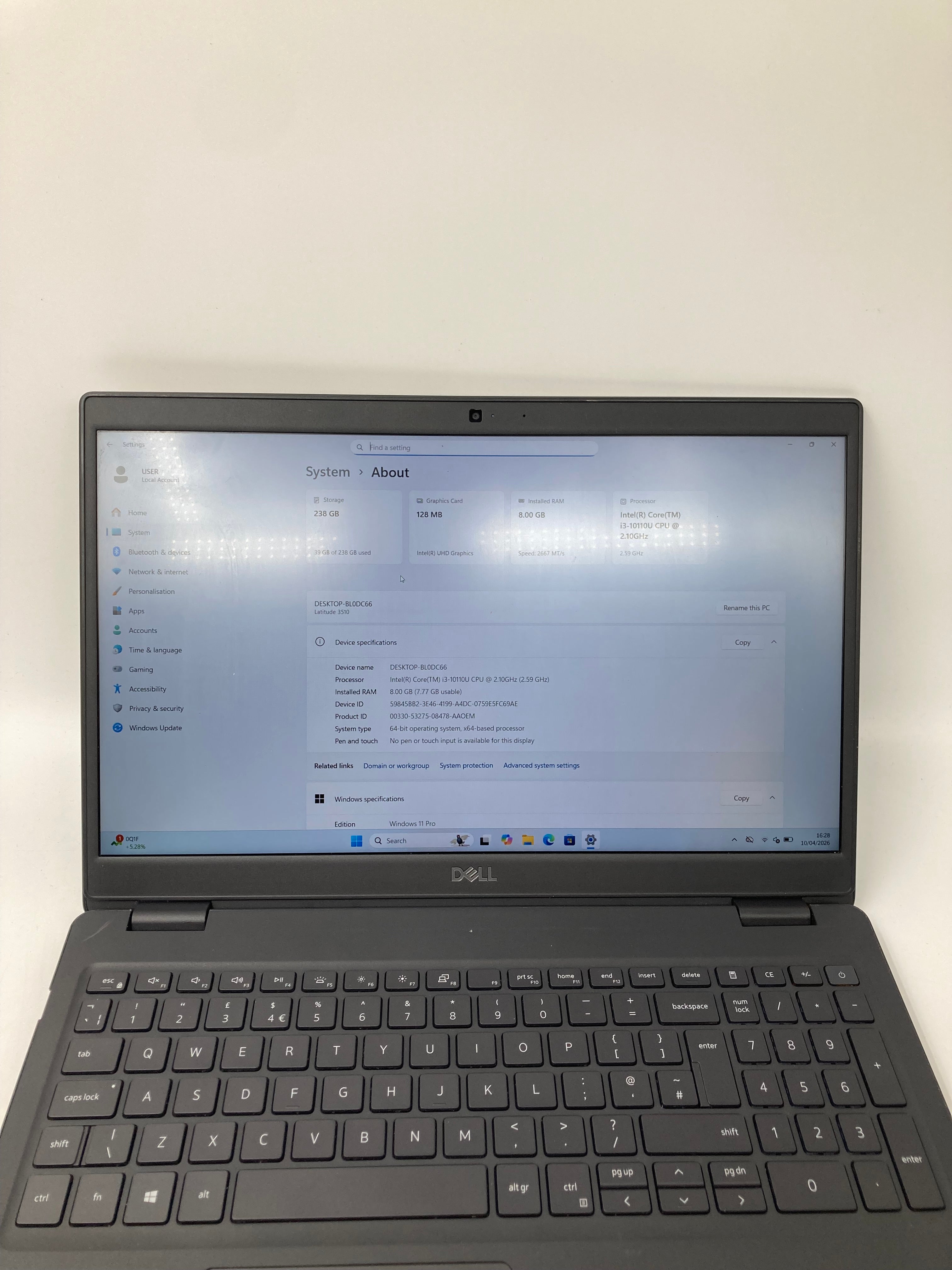 Dell Latitude 3510 | 15.6" FHD | i3 10th Gen CPU | 8GB RAM | 256GB SSD | W11 | Grade C