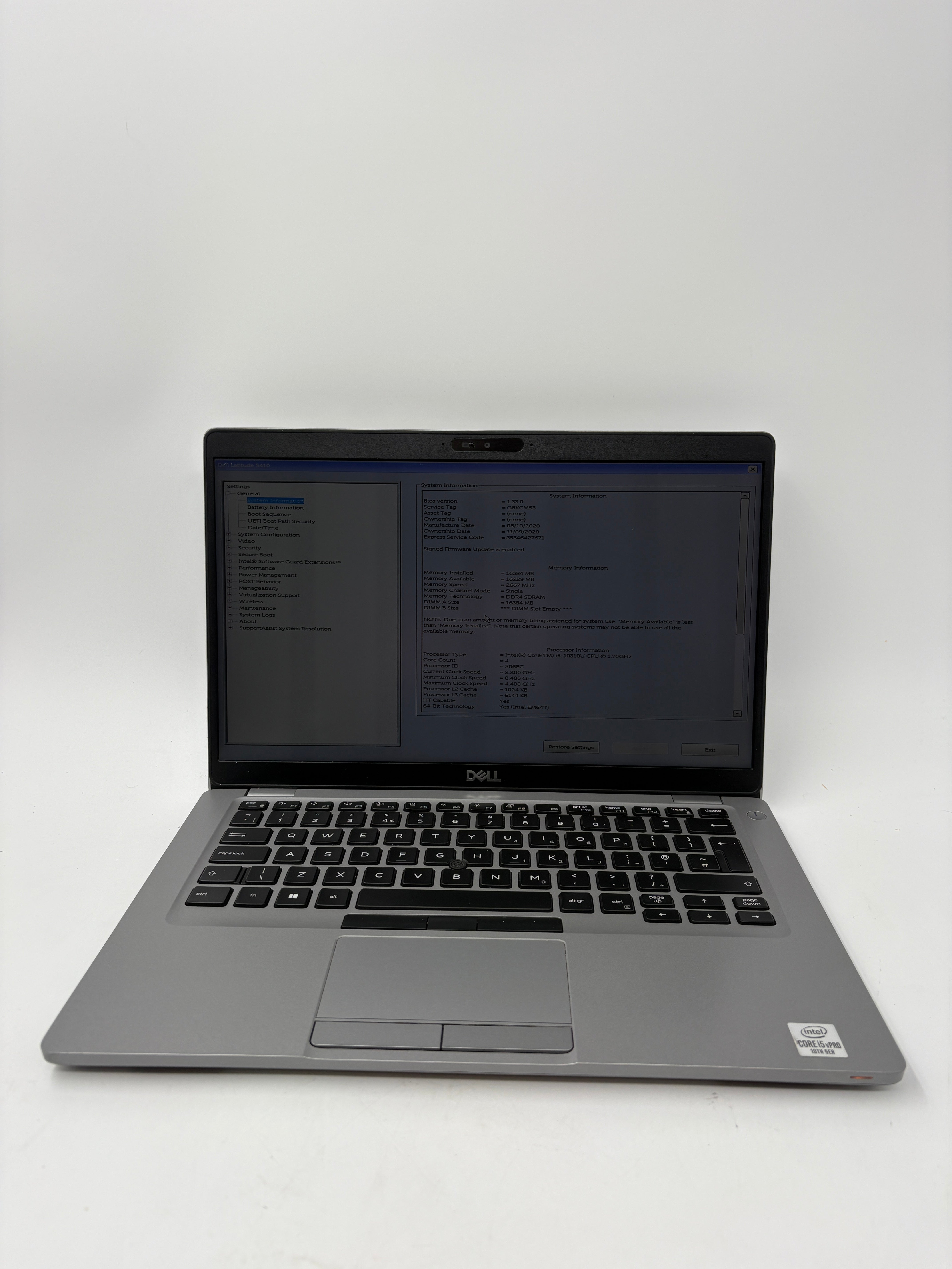 Dell Laptop Latitude 5410 14" Screen i5 10th Gen 16GB RAM No SSD No OS *Spares*