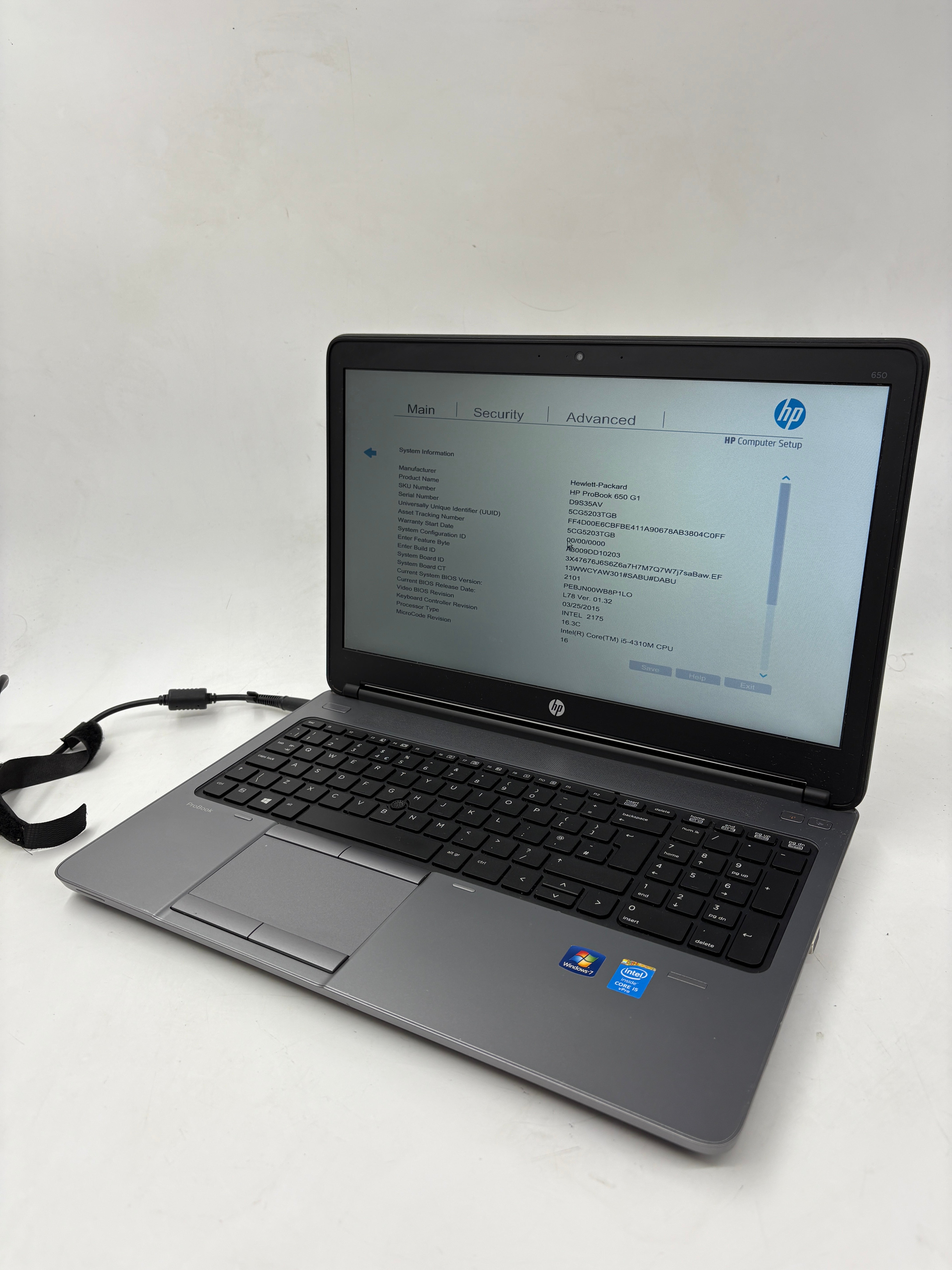 HP Laptop 650 G1 15.6" Screen i5 4th Gen 4GB RAM NO SSD NO OS