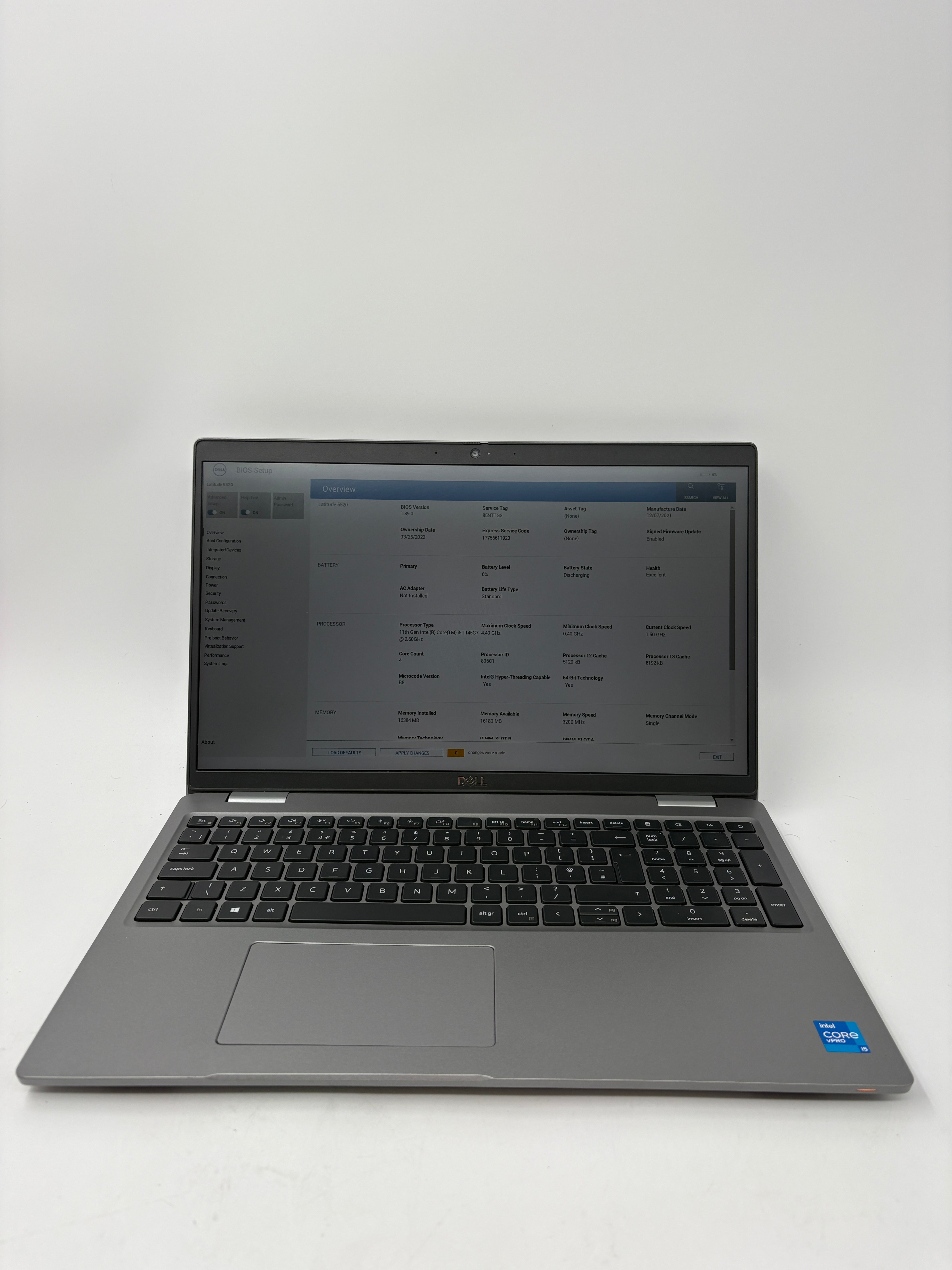 Dell Laptop Latitude 5520 15.6" Screen i5 11th Gen 16GB RAM No SSD No OS Spares