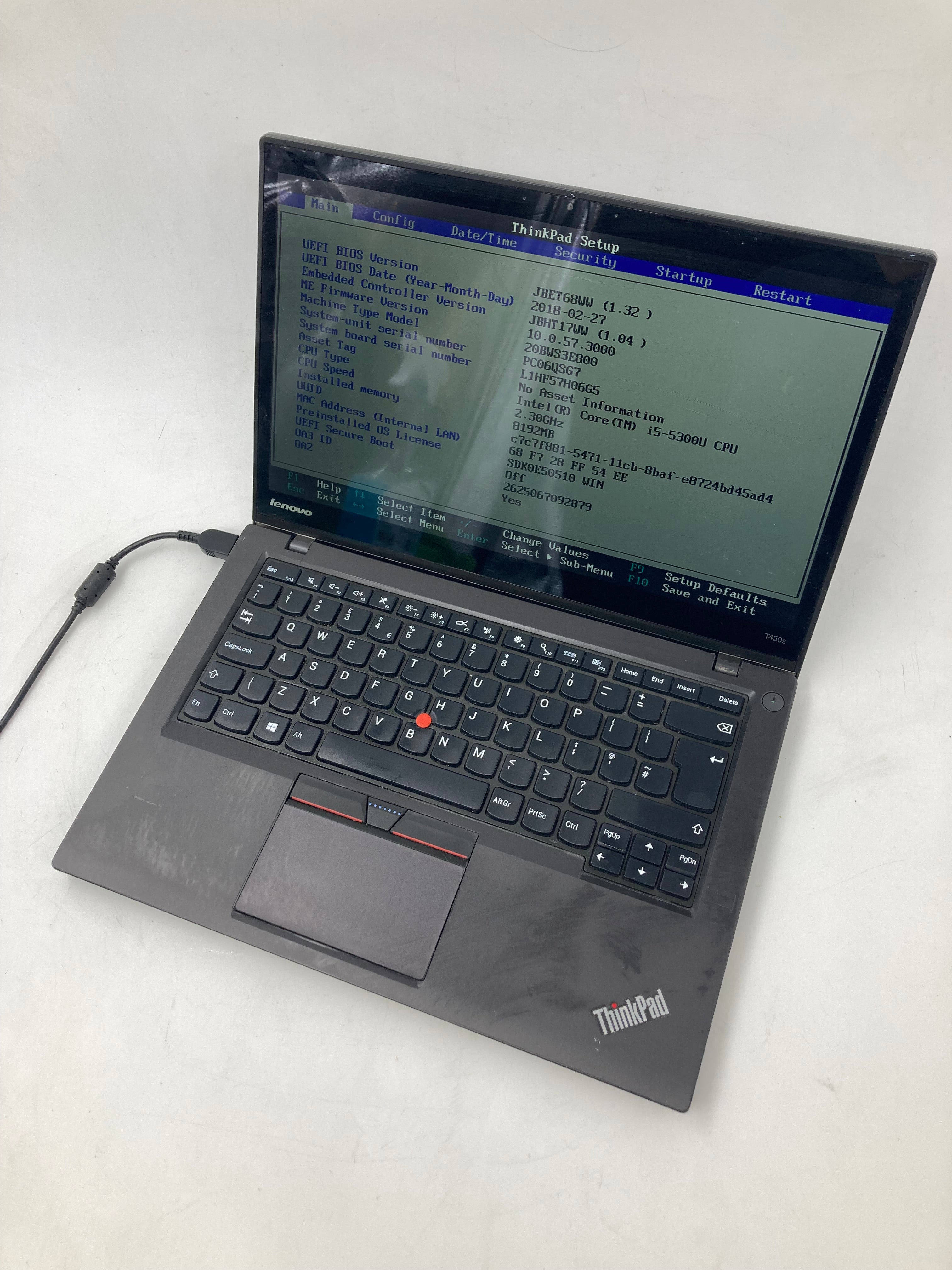 Lenovo Laptop ThinkPad T450s 14" i5-5300U 8GB RAM No SSD No OS *Spares*