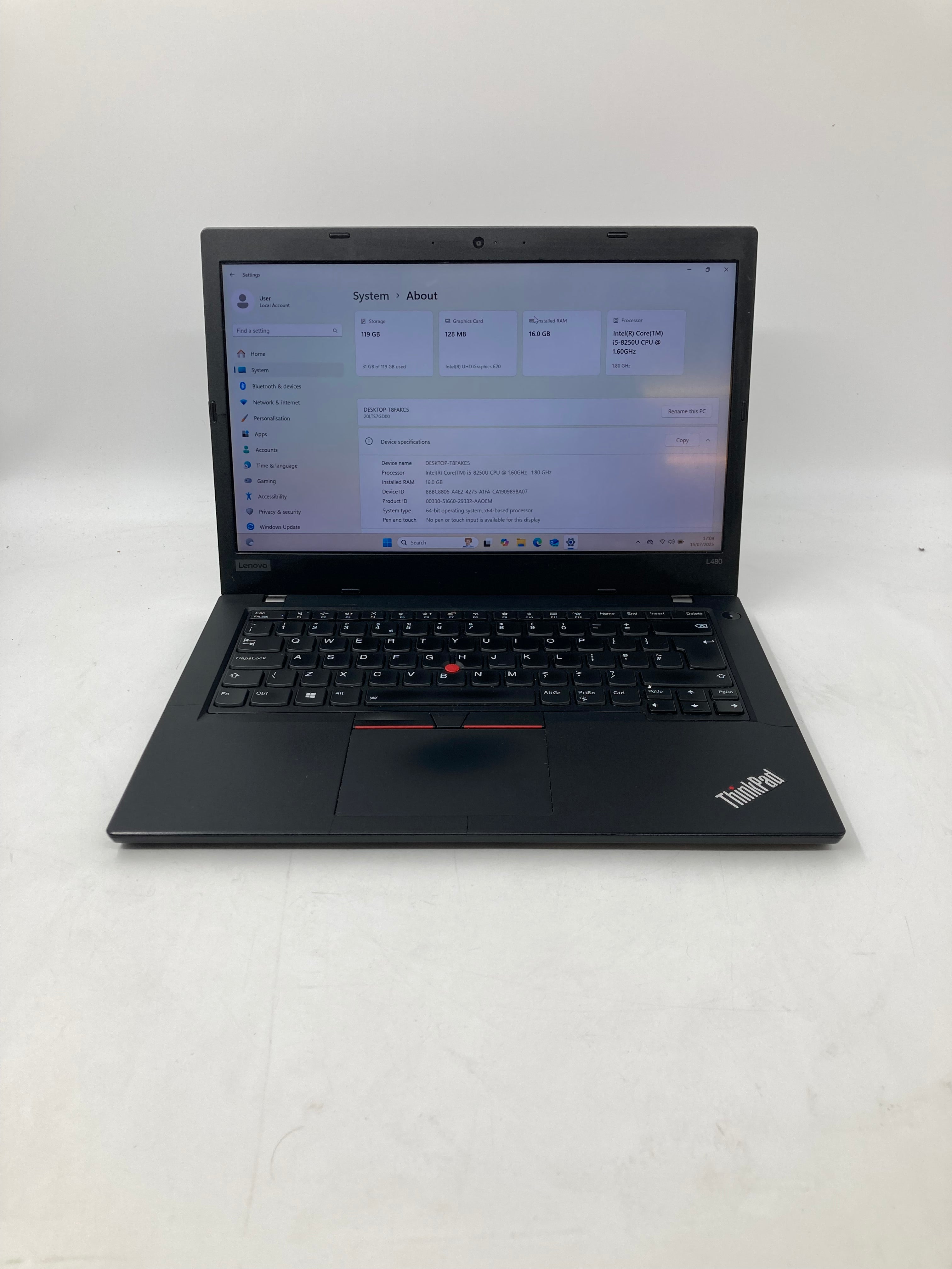 Lenovo ThinkPad L480 14" Screen i5 8th Gen 16GB Ram No SSD No OS *Spares*