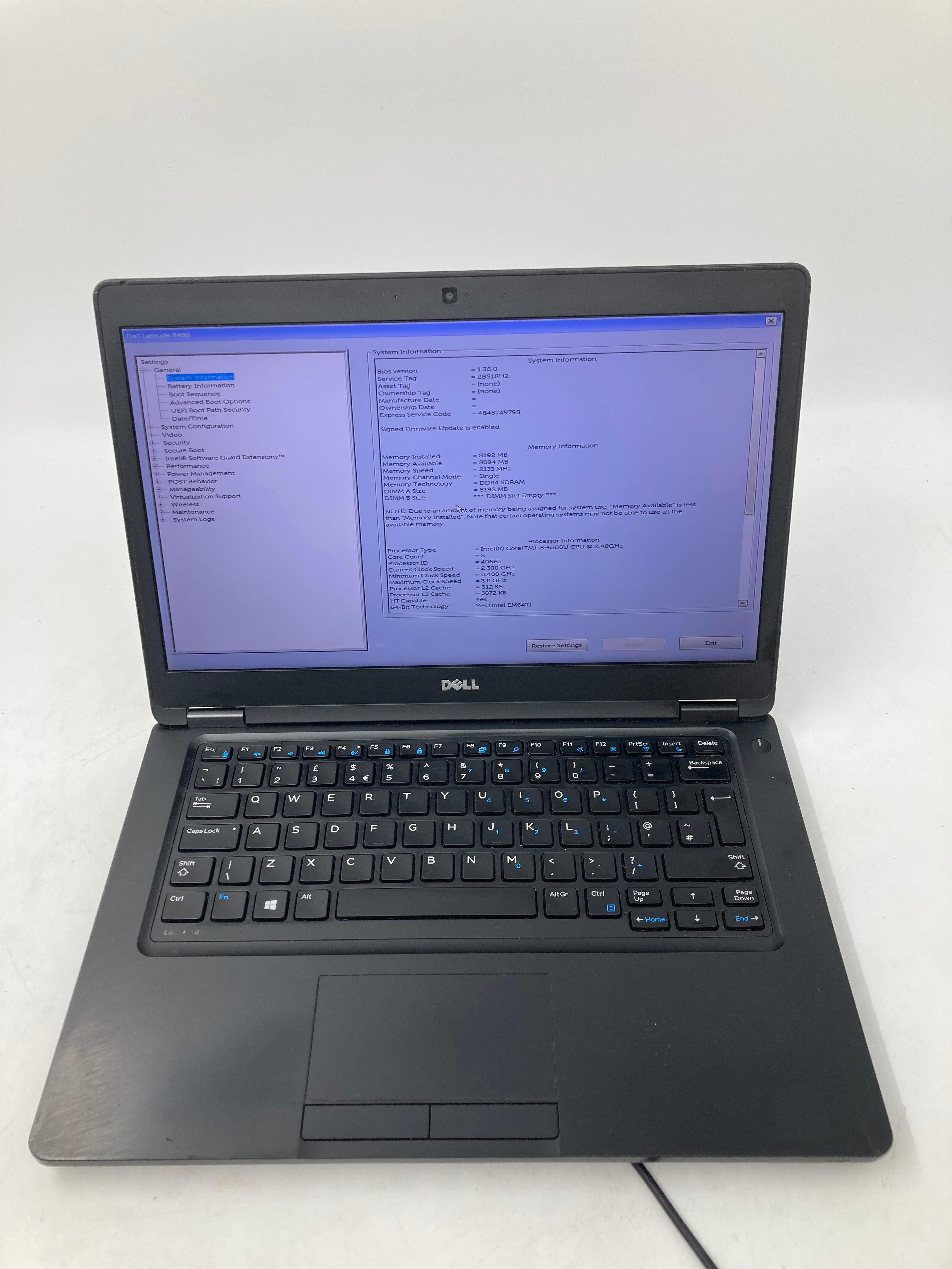 Dell Laptop Latitude 5480 14" i5 6th Gen 8GB RAM No HDD No OS *Spares*