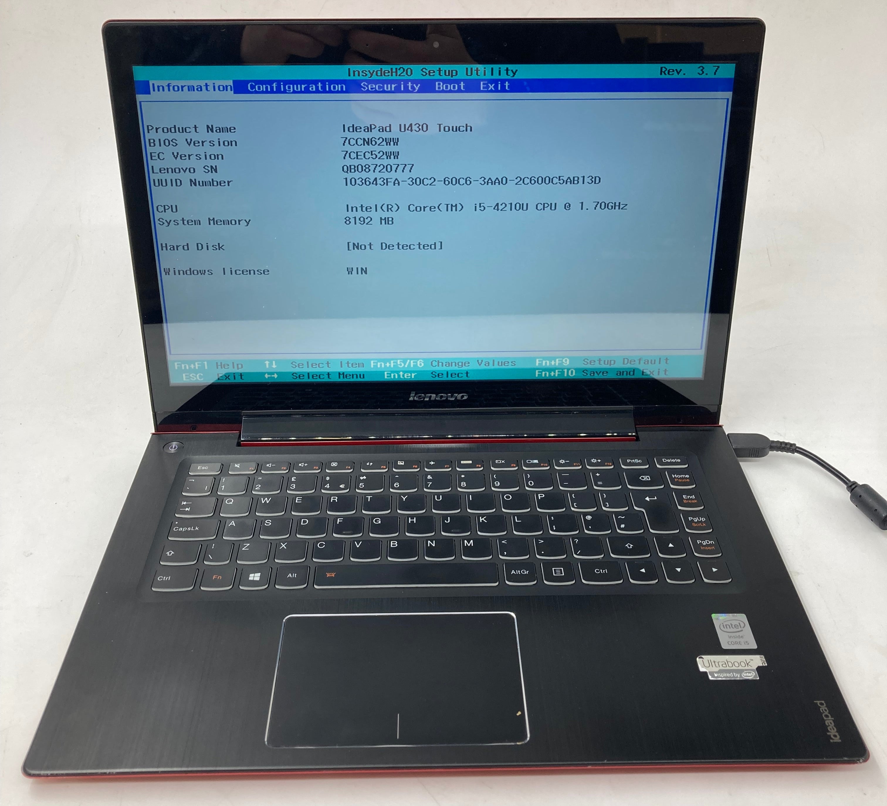 Lenovo Laptop IdeaPad U430 Touch 14" i5 4th Gen 8GB RAM No HDD *Spares*