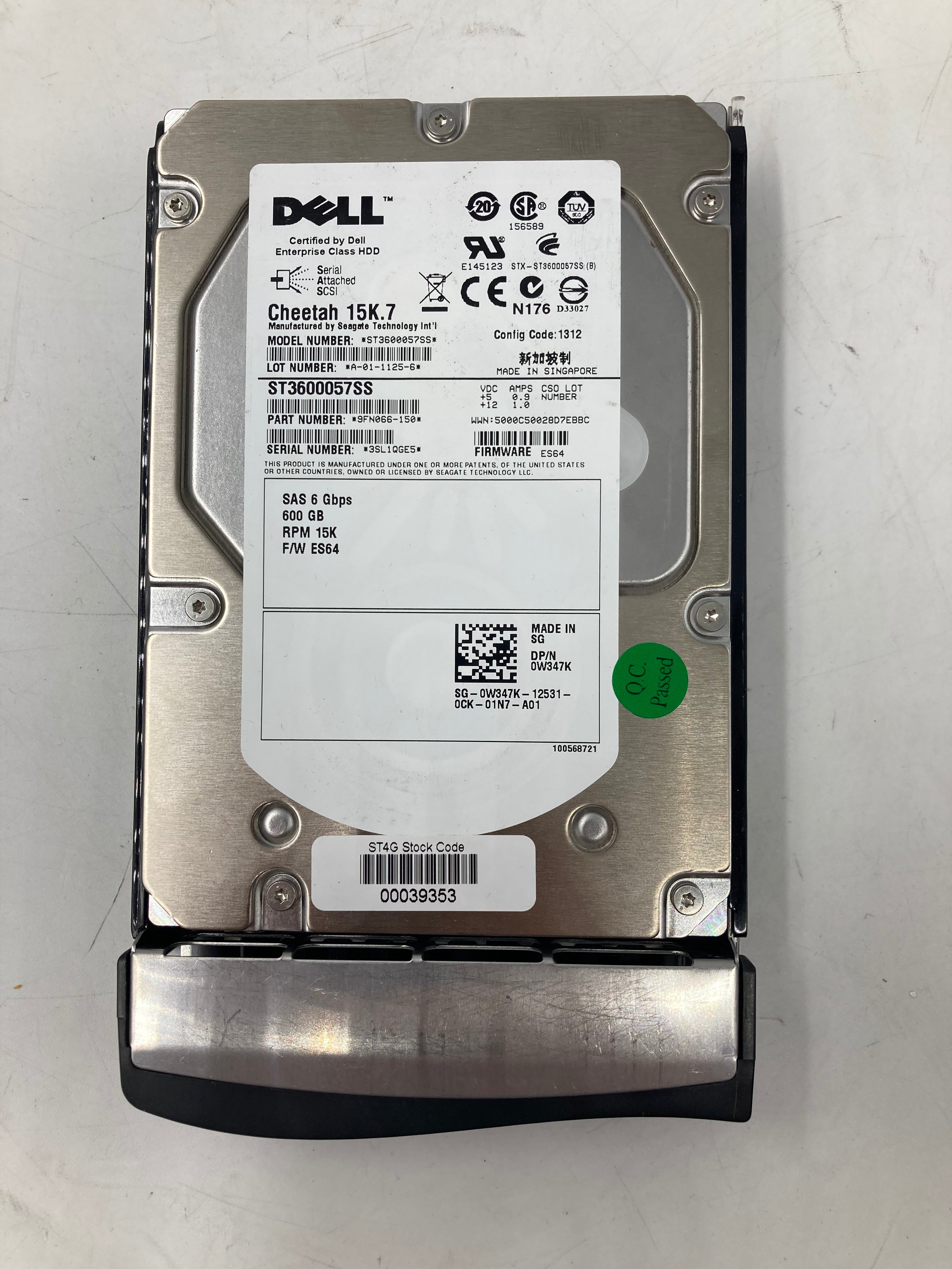 Dell HDD 3.5" SAS 600GB 15K RPM 6Gbps P/N 0B24496 Lot Of 9