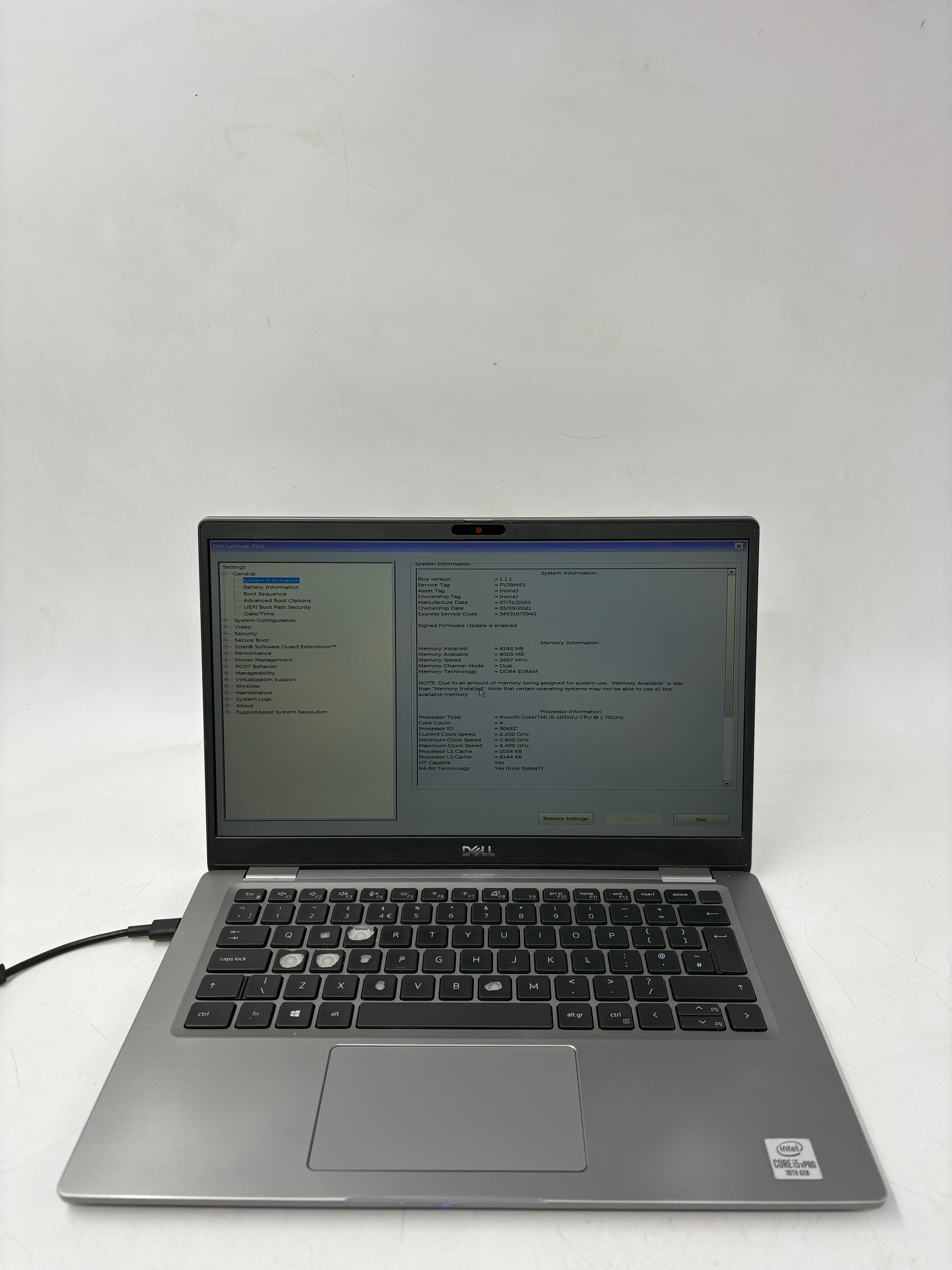 Dell Laptop Latitude 7310 13.3" Screen i5 10th Gen 8GB RAM 256GB SSD W11