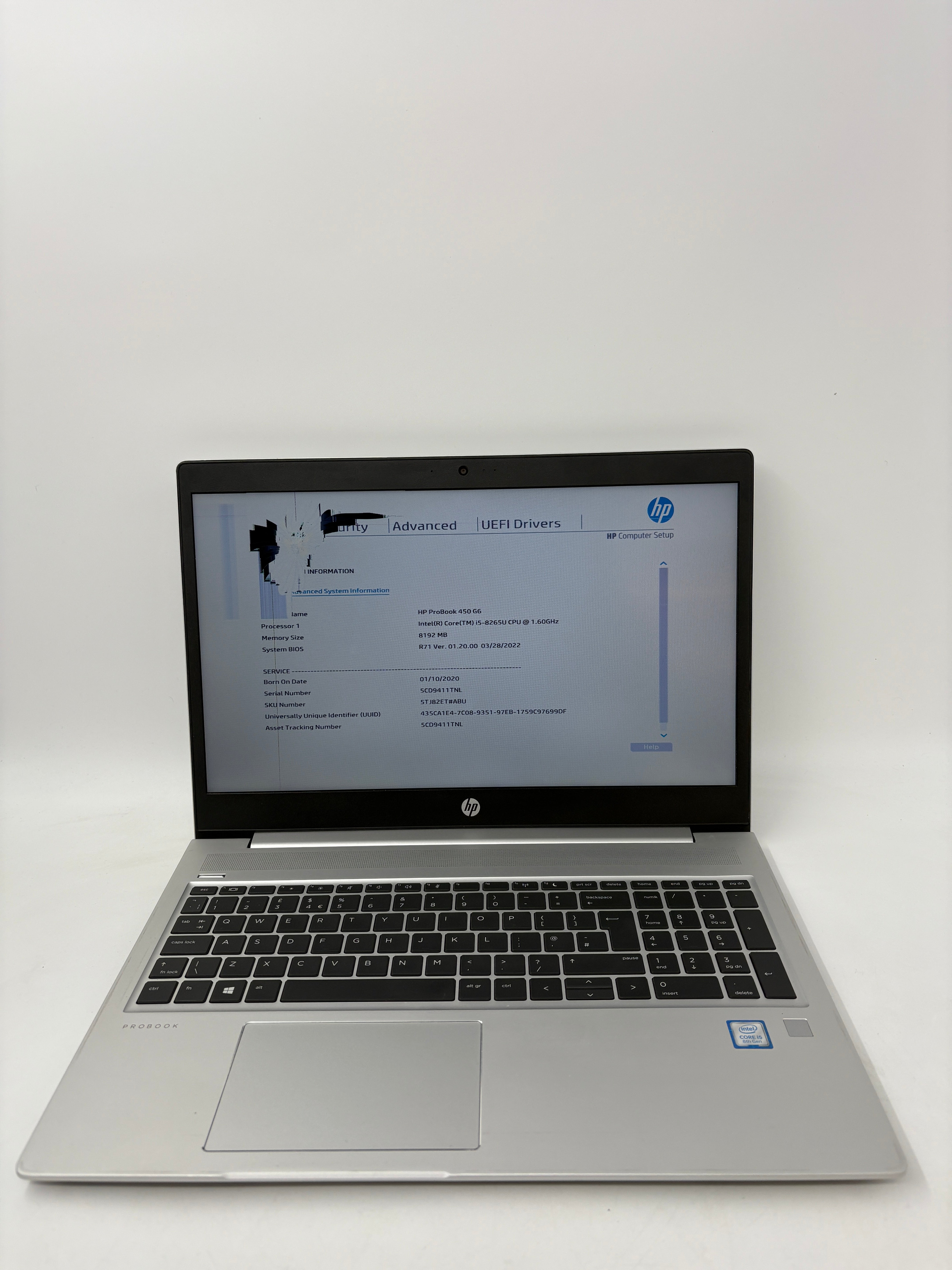 HP Laptop ProBook 450 G6 15.6" Screen i5 8th Gen 8GB RAM NO SSD NO OS
