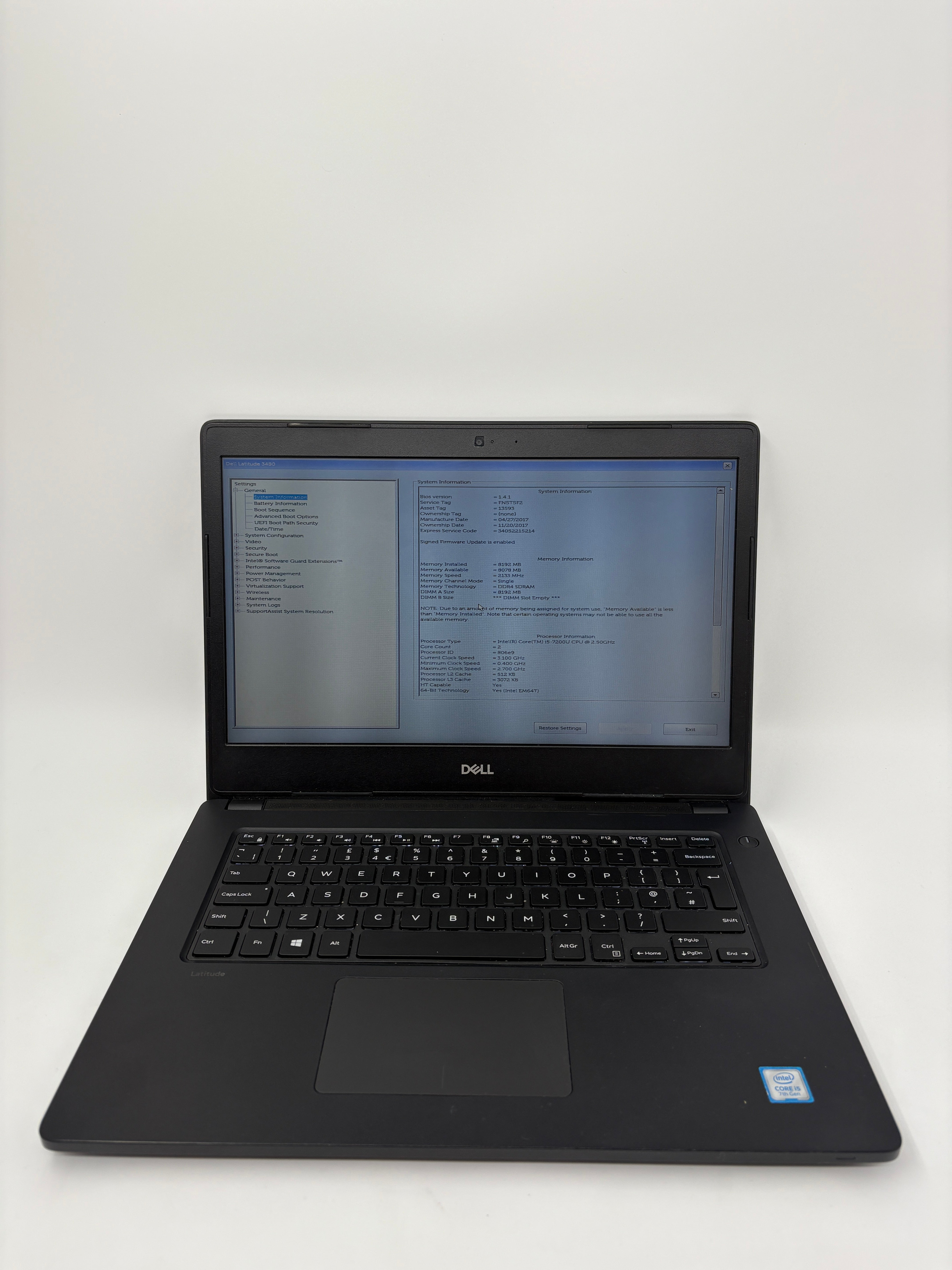 Dell Laptop Latitude 3480 i5 7th Gen 8GB RAM NO SSD NO OS