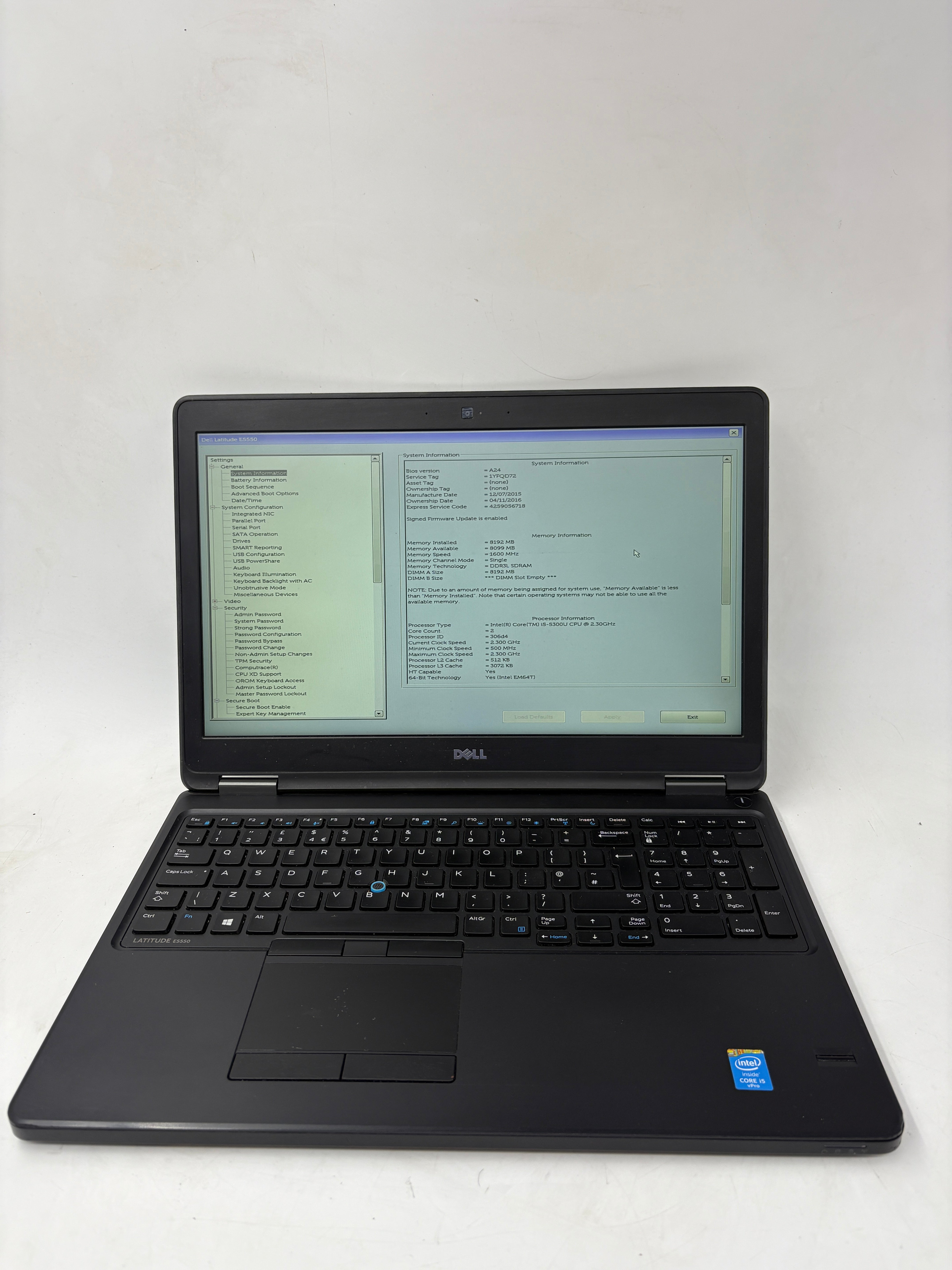 Dell Laptop Latitude E5550 15.6" Screen i5 5th Gen 8GB RAM NO SSD NO OS