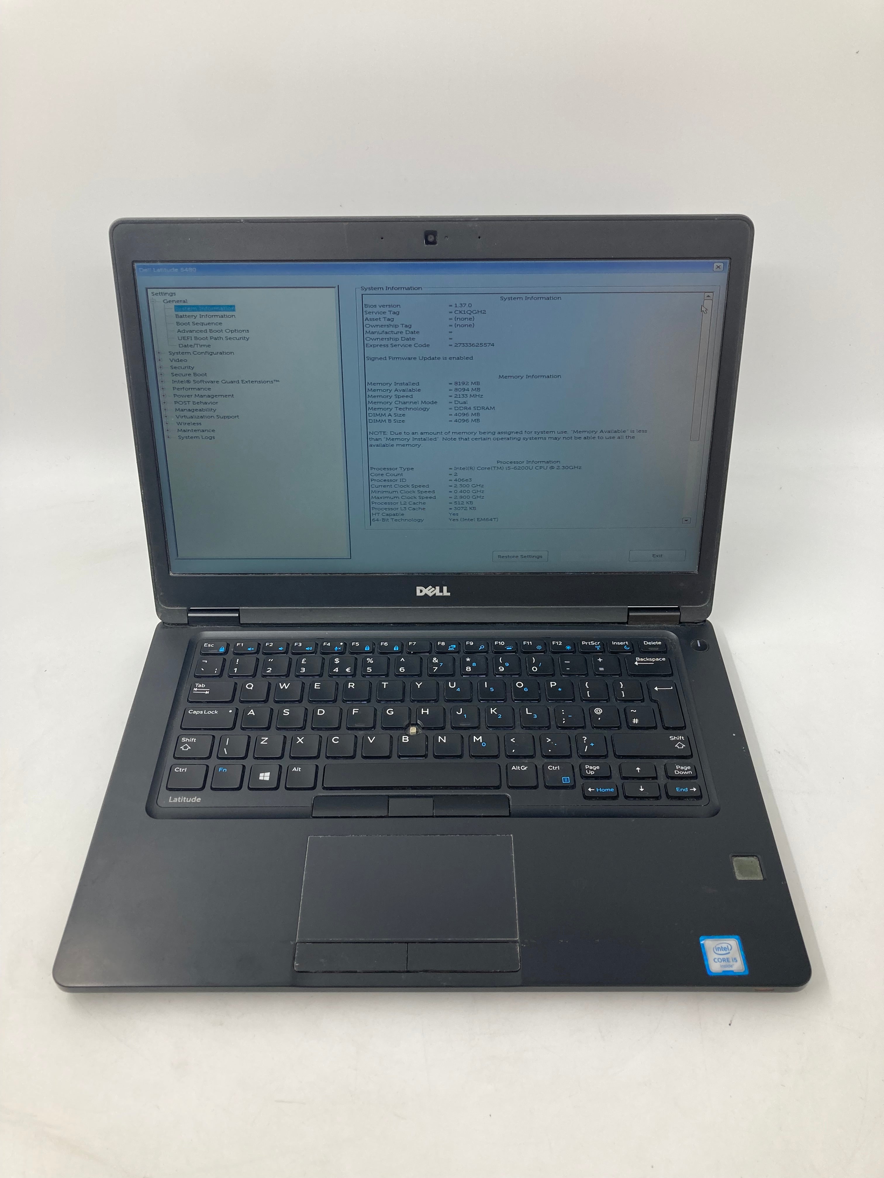 Dell Laptop Latitude 5480 14" i5 6th Gen 8GB RAM No HDD No OS