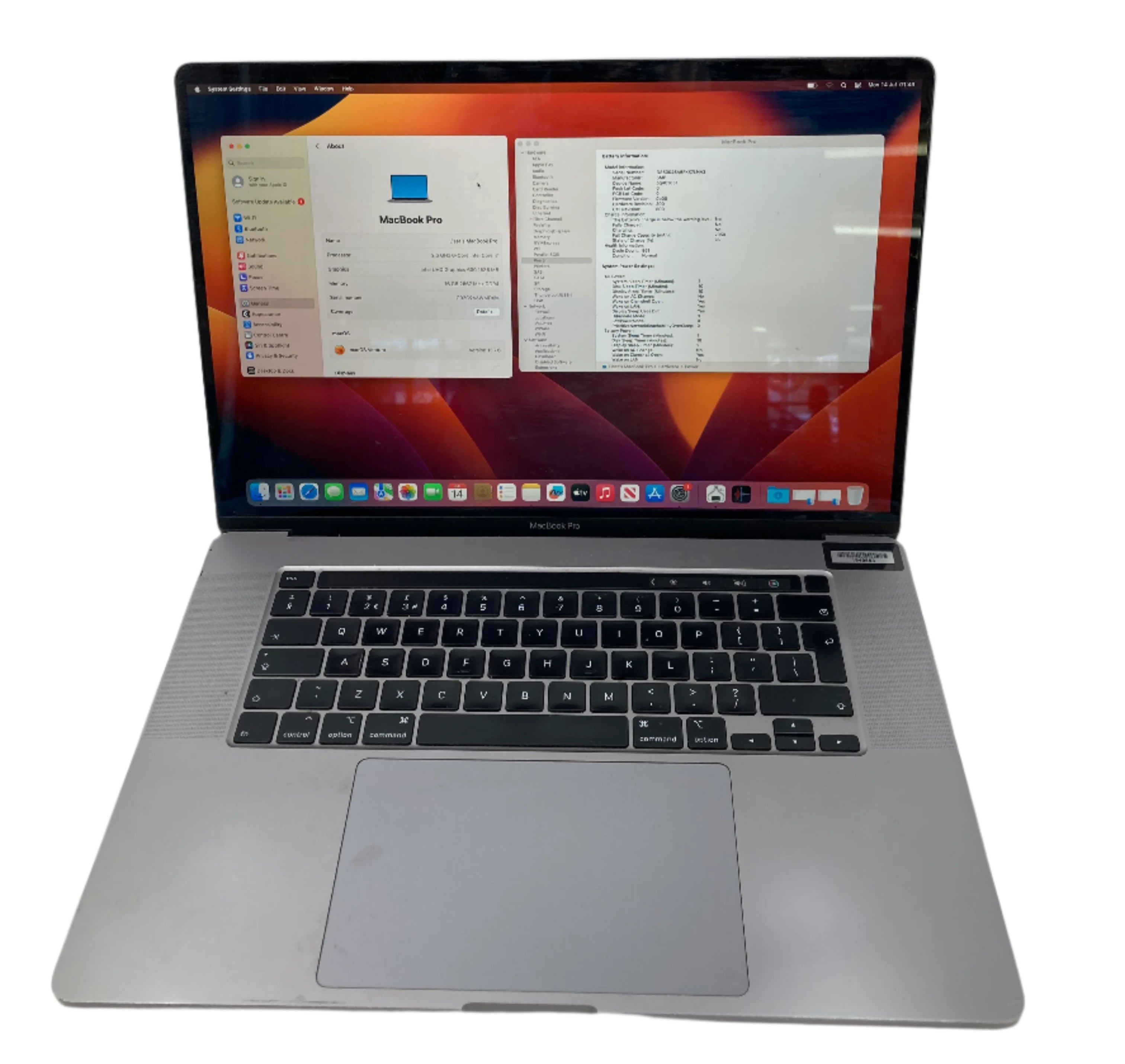 Apple MacBook Pro 2019 16" A2141 i7 9th Gen 16GB RAM 500GB SSD OS Ventura
