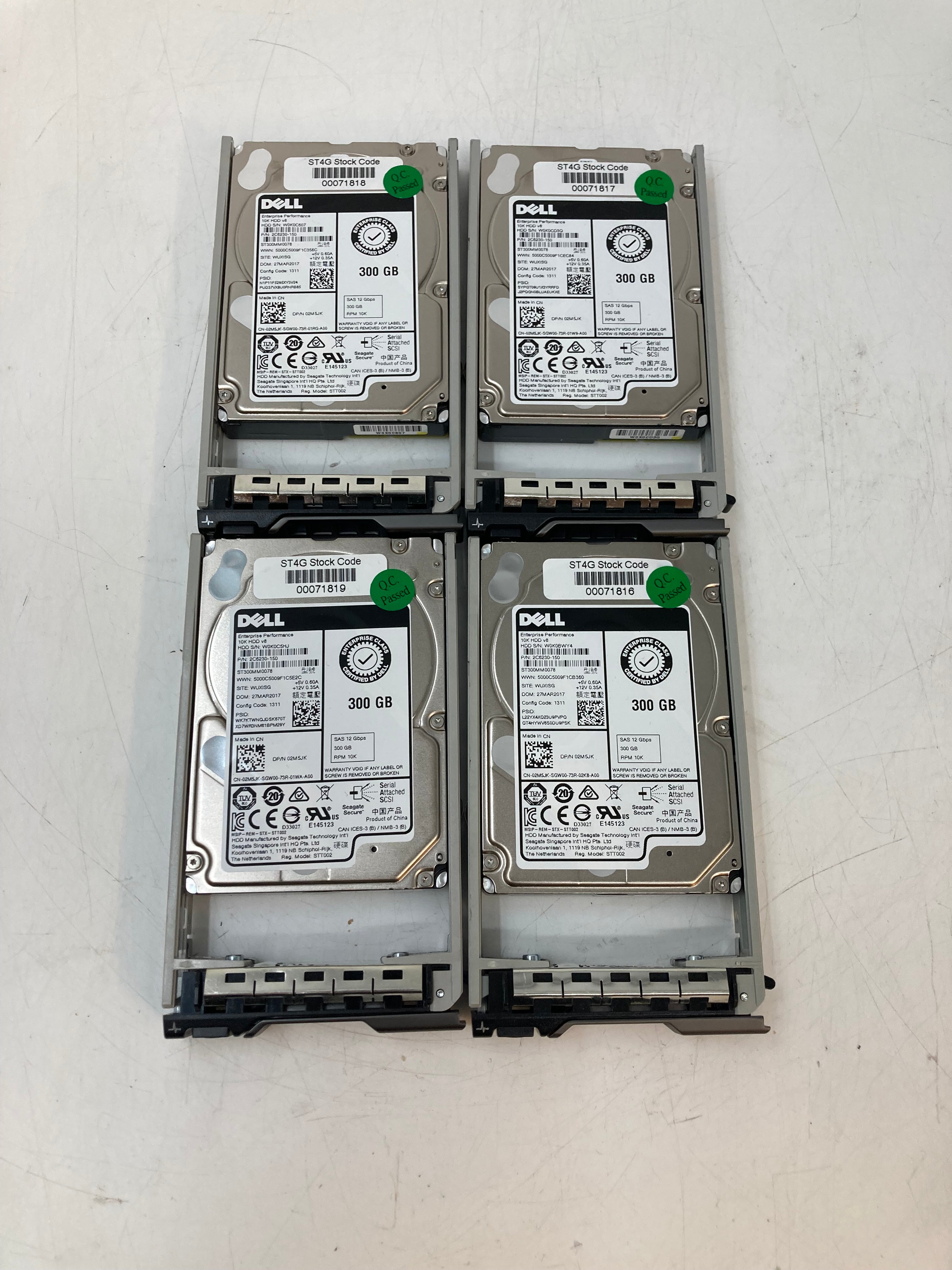 Dell | 4 x 300GB | 2.5 inch | SAS | DP/N 02M5JK | ST300MM0078 | 10K RPM | 12Gbps