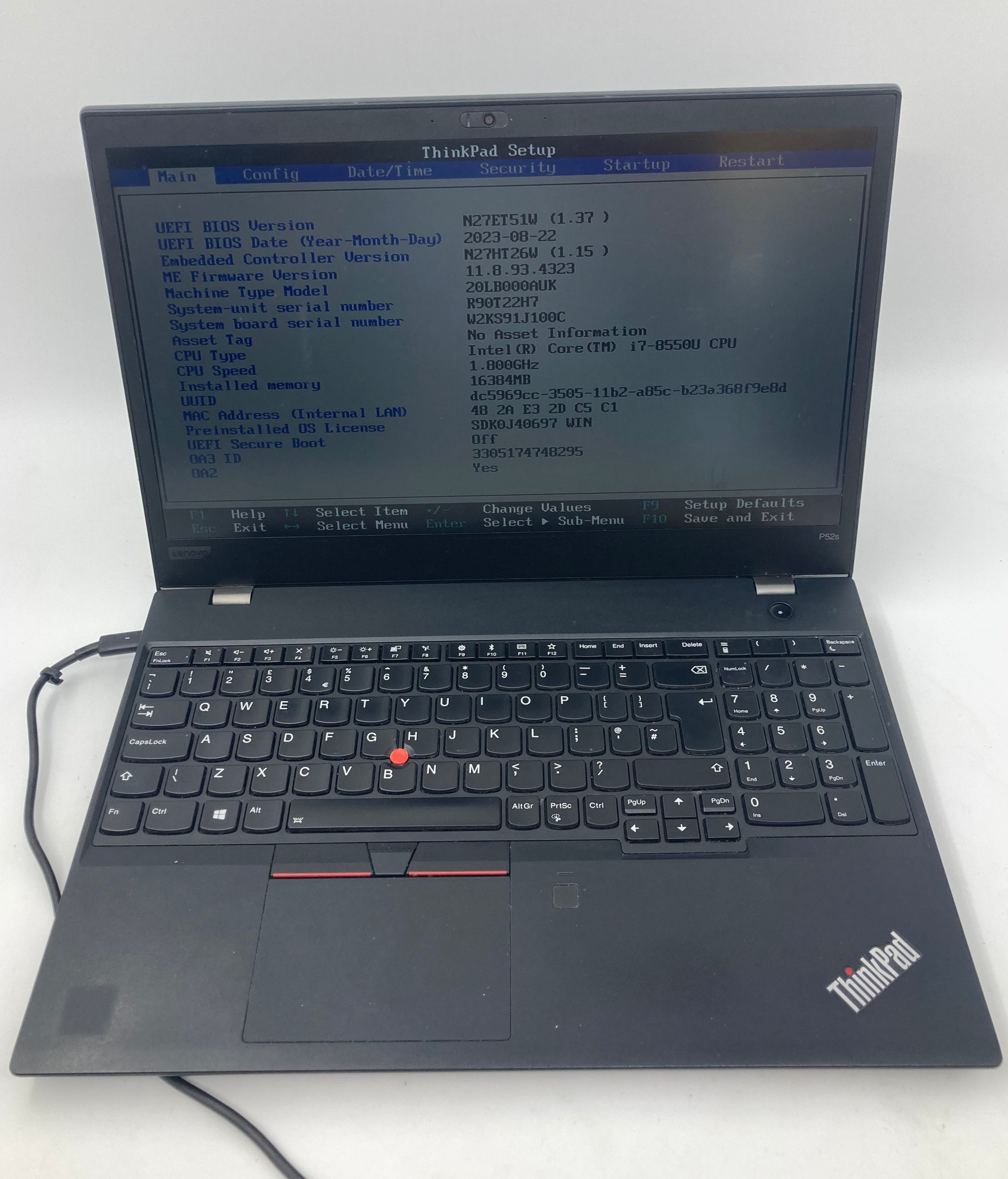 Lenovo Laptop ThinkPad P52s 15" i7 8th Gen 16GB RAM No HDD No OS *Spares*