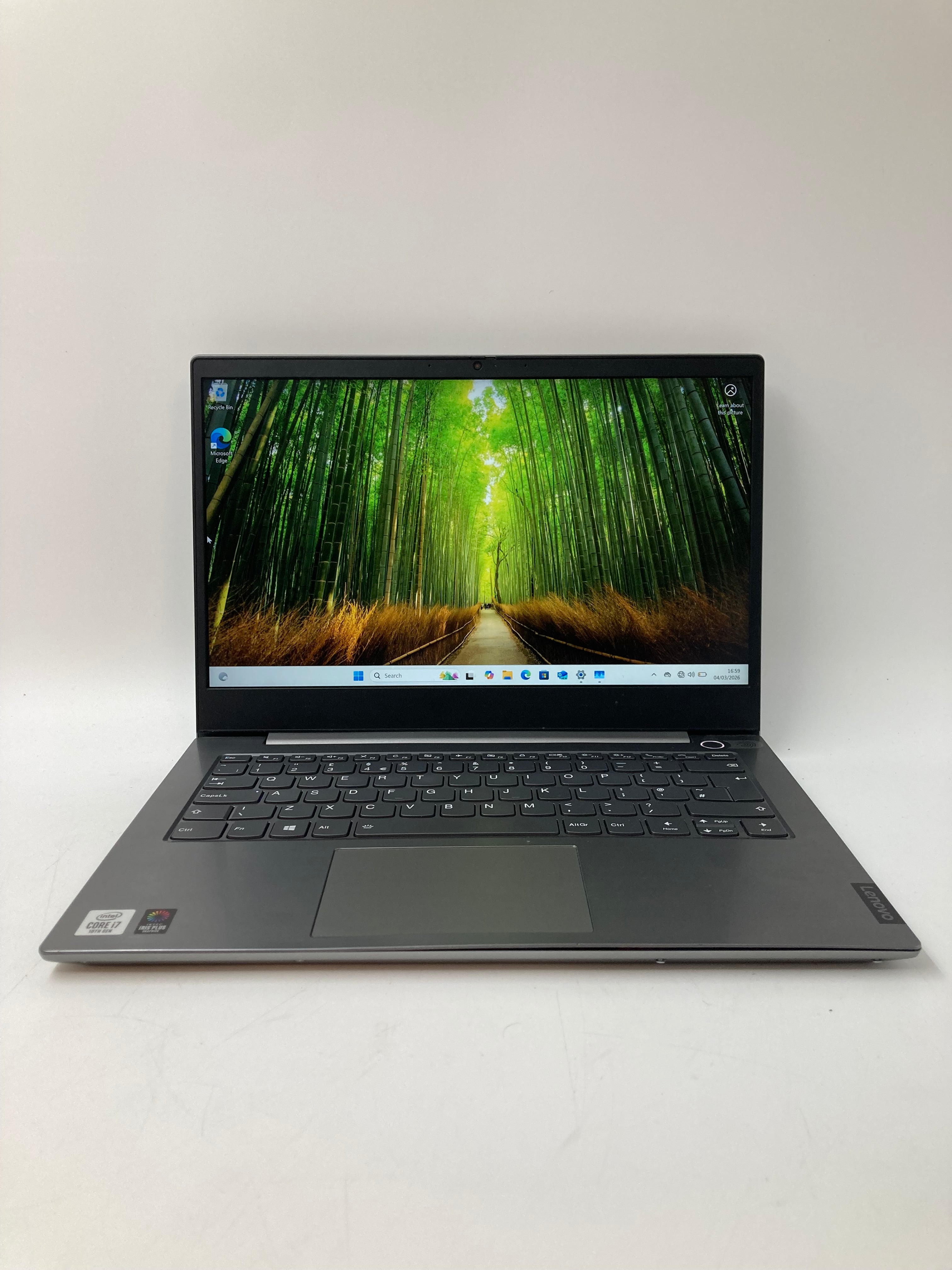 Lenovo ThinkBook 14-IIL front view showing keyboard and 14" screen