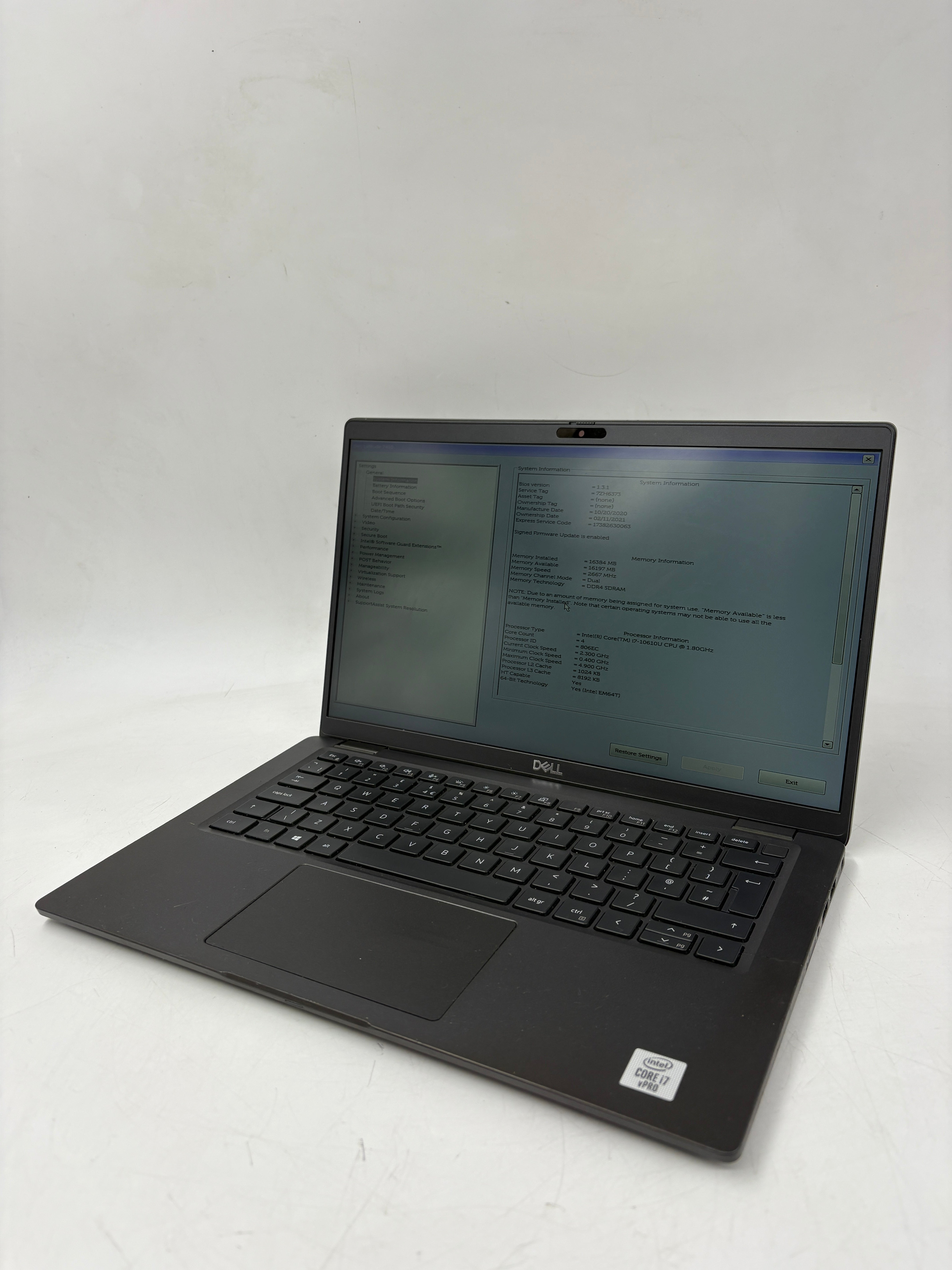 Dell Laptop Latitude 7410 14" Screen i7 10th Gen 16GB RAM NO SSD NO OS