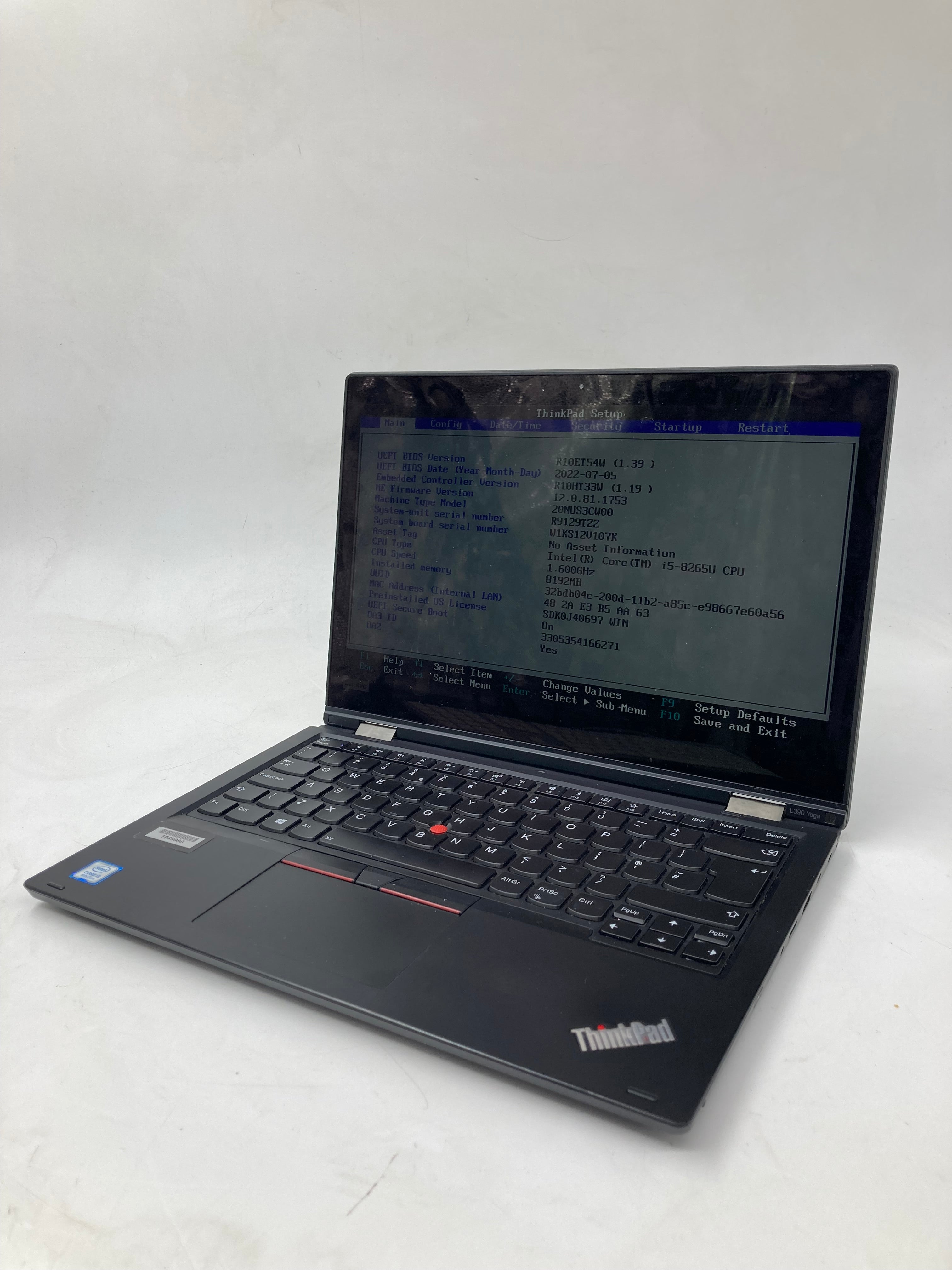 Lenovo L390 Yoga 13.3" Screen i5 8th Gen 8GB RAM No SSD No OS