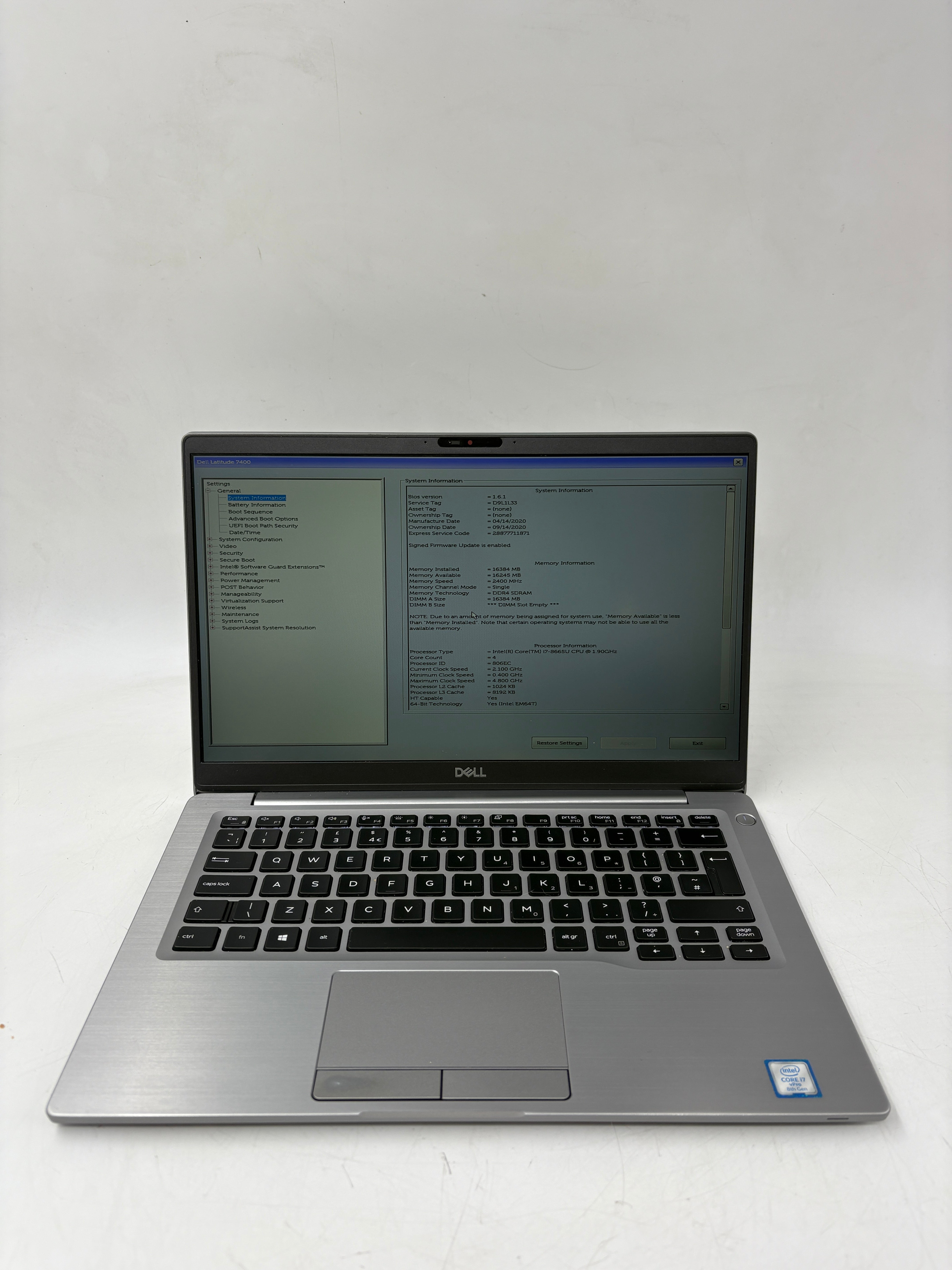 Dell Laptop Latitude 7400 14" Screen i7 8th Gen 16GB RAM 512GB SSD W11