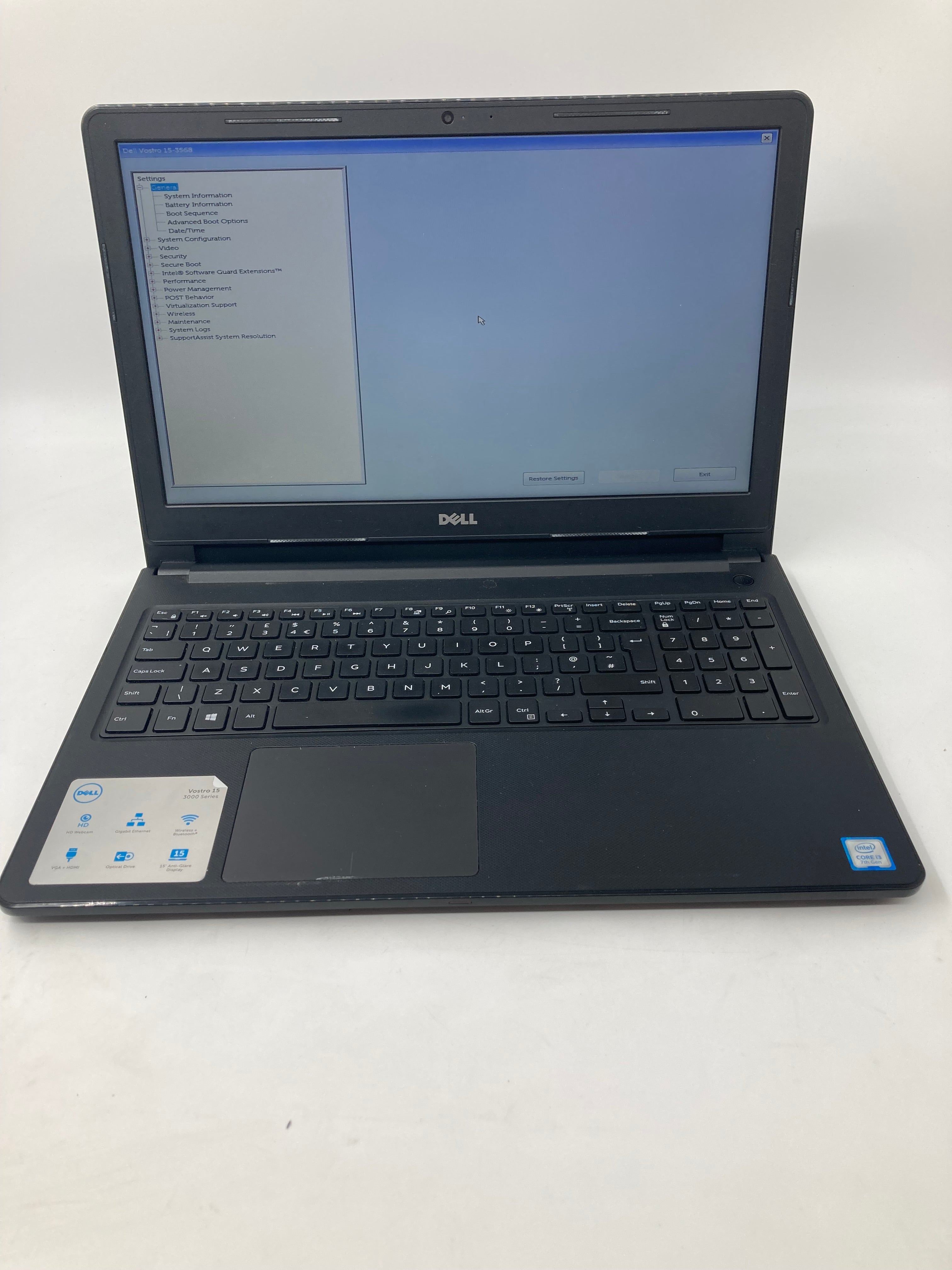 Dell Laptop Vostro 15 3568 15" Screen i3 7TH Gen 4GB Ram 128GB SSD NO OS