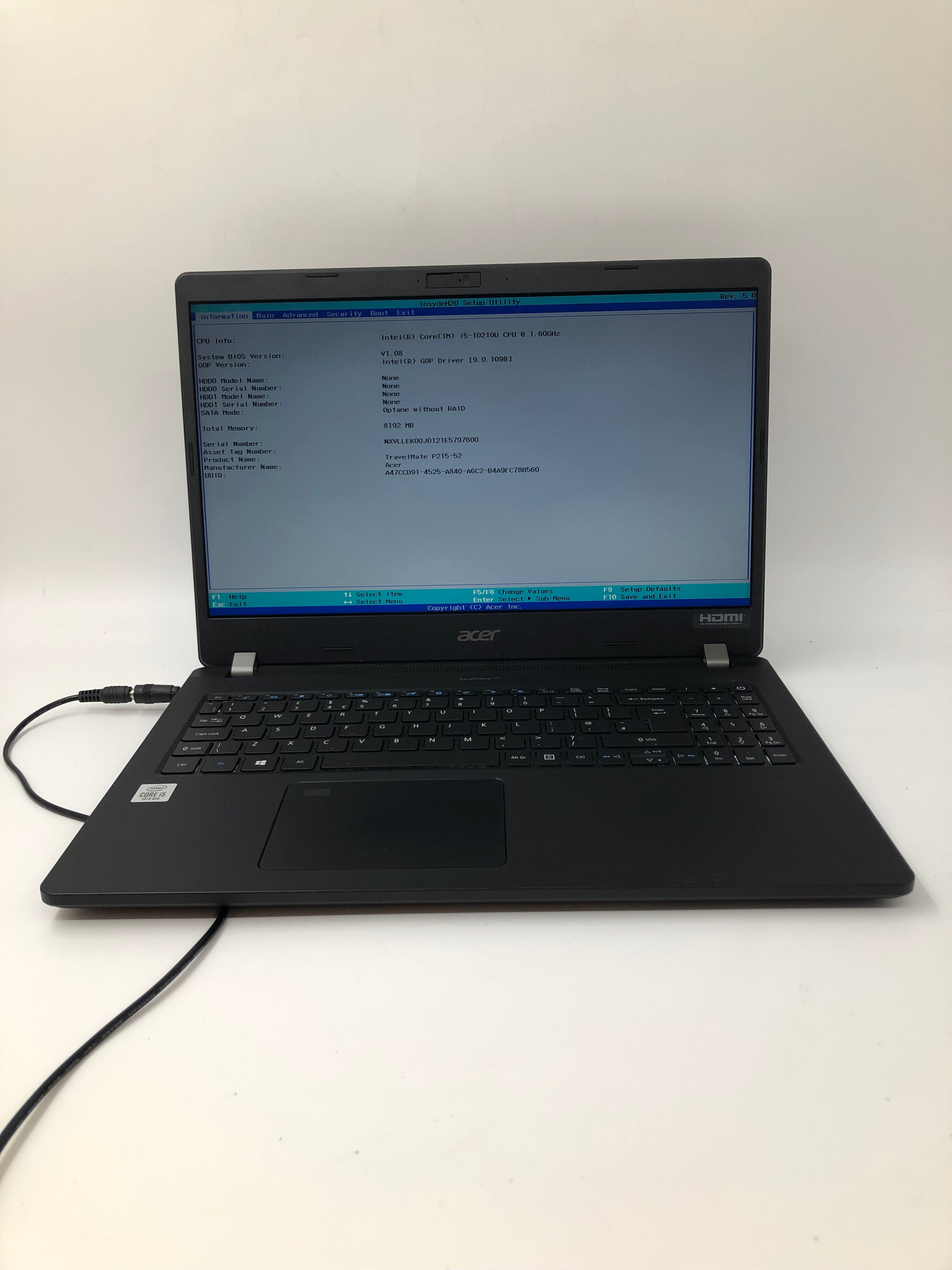 Acer Travel Mate P215-52 15" Screen i5 10th Gen 8GB RAM No SSD No OS *Spares*