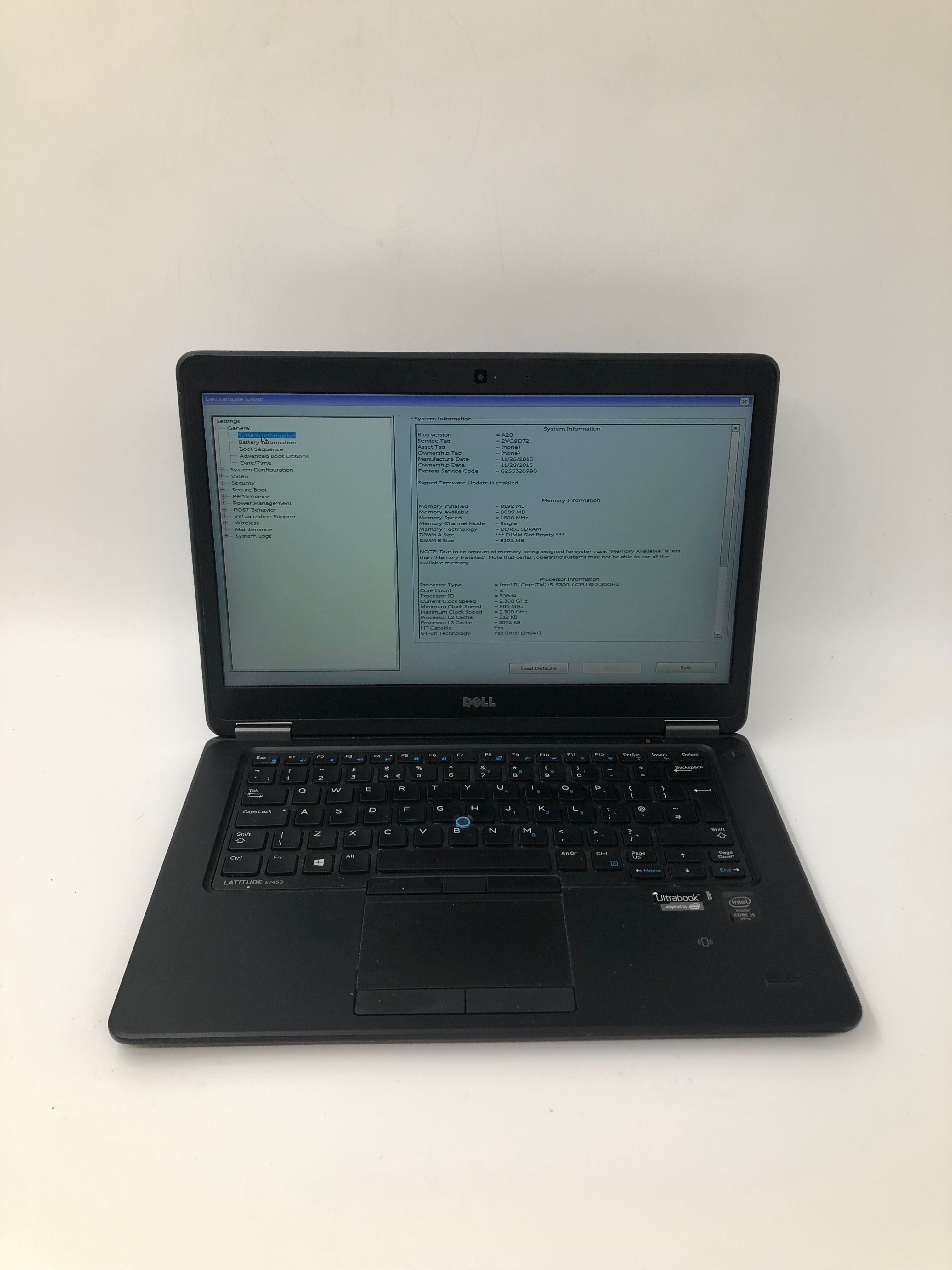 Dell Latitude E7450 14" Screen i5 5th Gen 8GB RAM No SSD No OS -Spares-