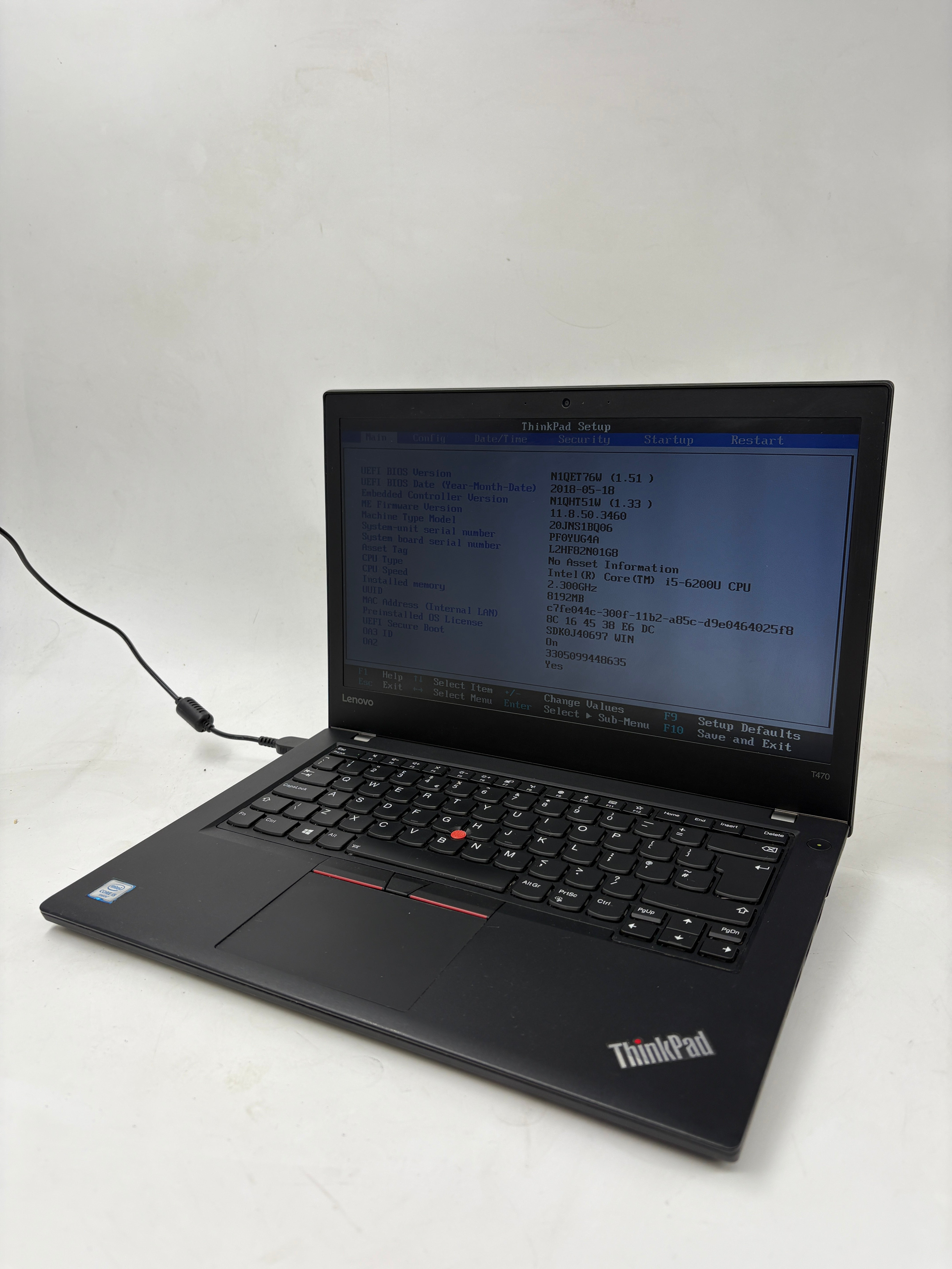 Lenovo Laptop ThinkPad T470 14" Screen i5 6th Gen 8GB RAM NO SSD NO OS