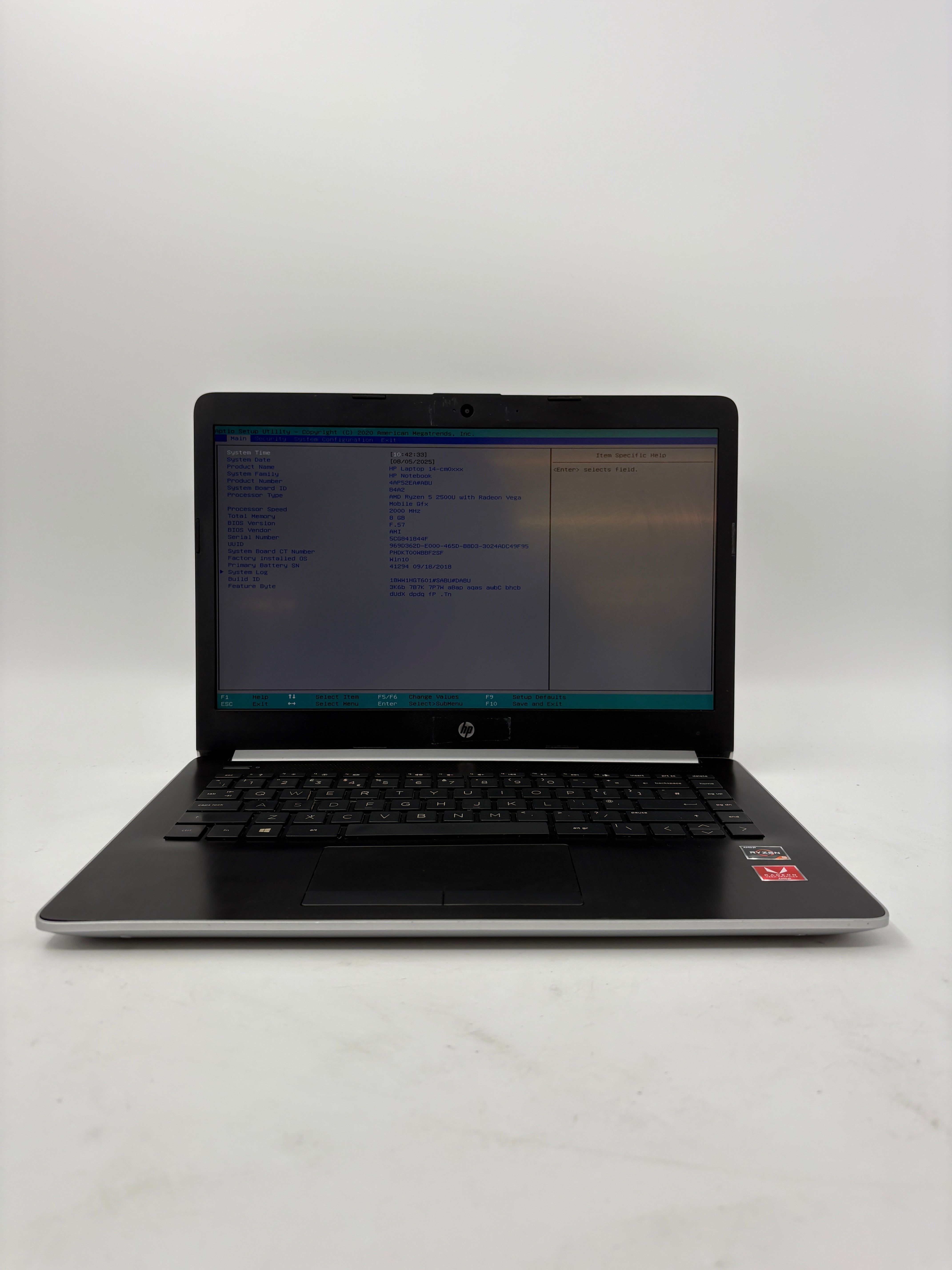 HP Laptop 14-CM0011NA 14" Screen Ryzen 5 2500U 8GB RAM NO SSD NO OS