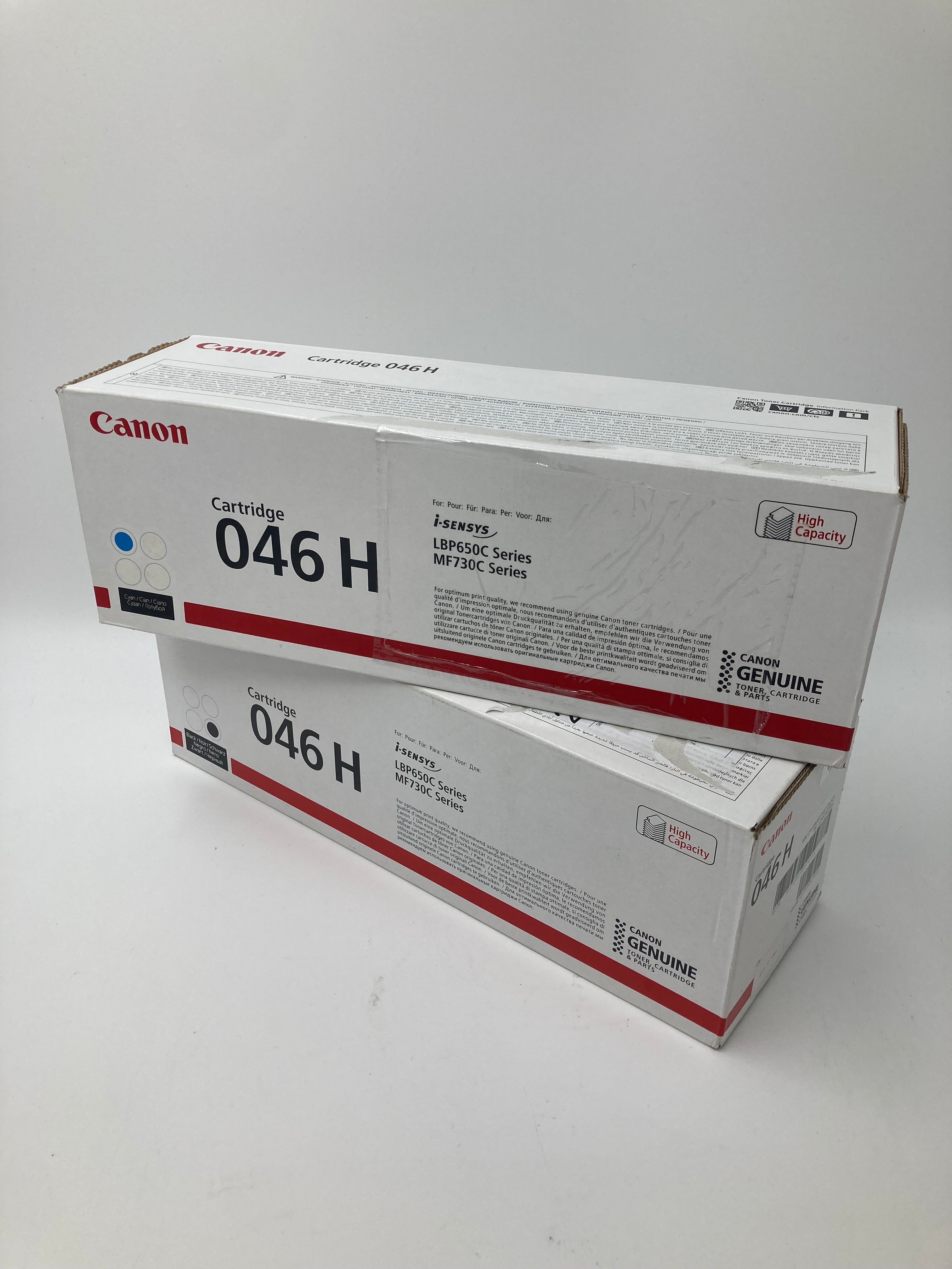 Batch of 2 Genuine Canon 046 H Printer Cartridges | Cyan & Black | New In Box