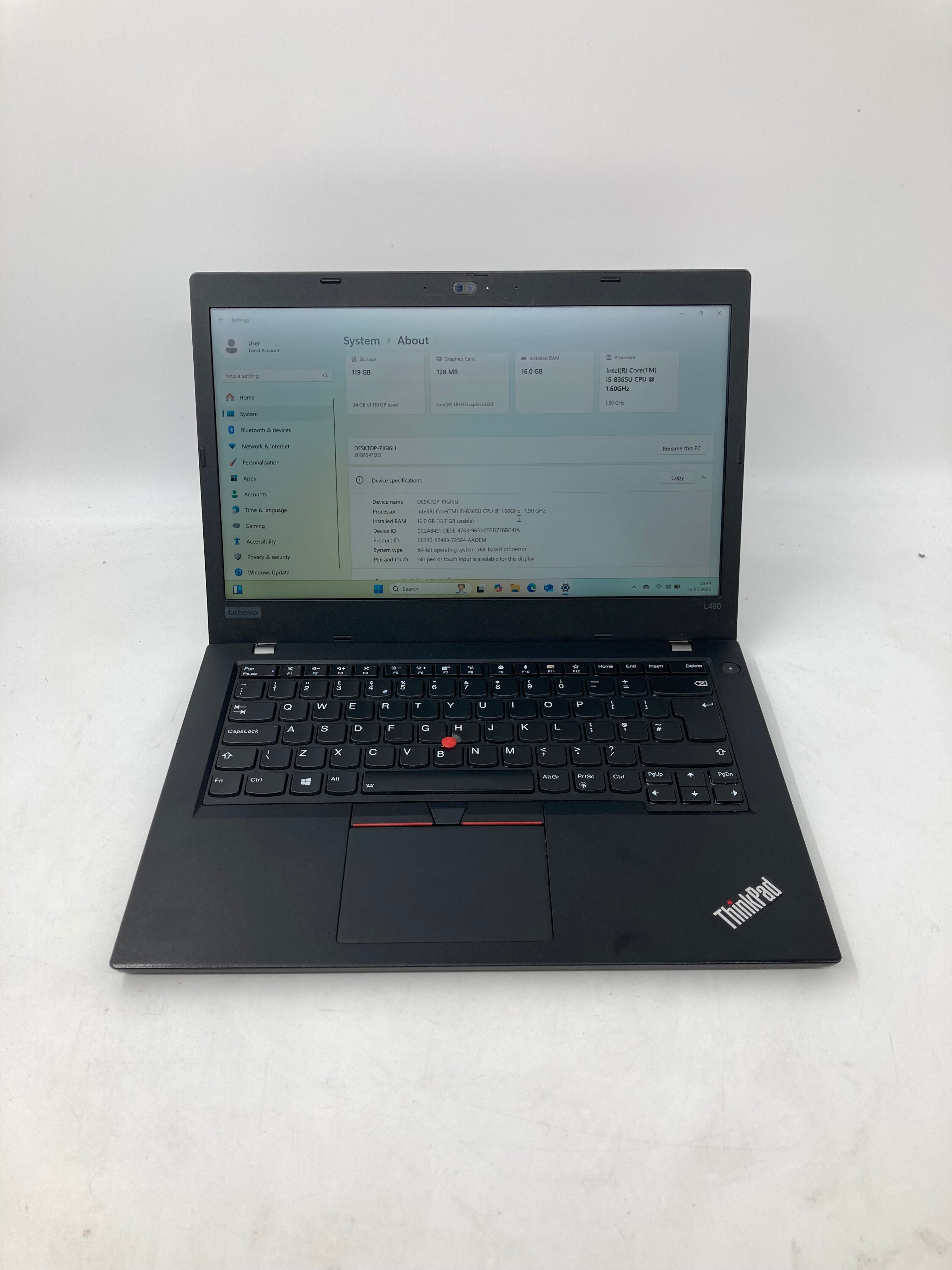 Lenovo Laptop ThinkPad L490 14" Screen i5 8th Gen 16GB Ram No SSD No OS