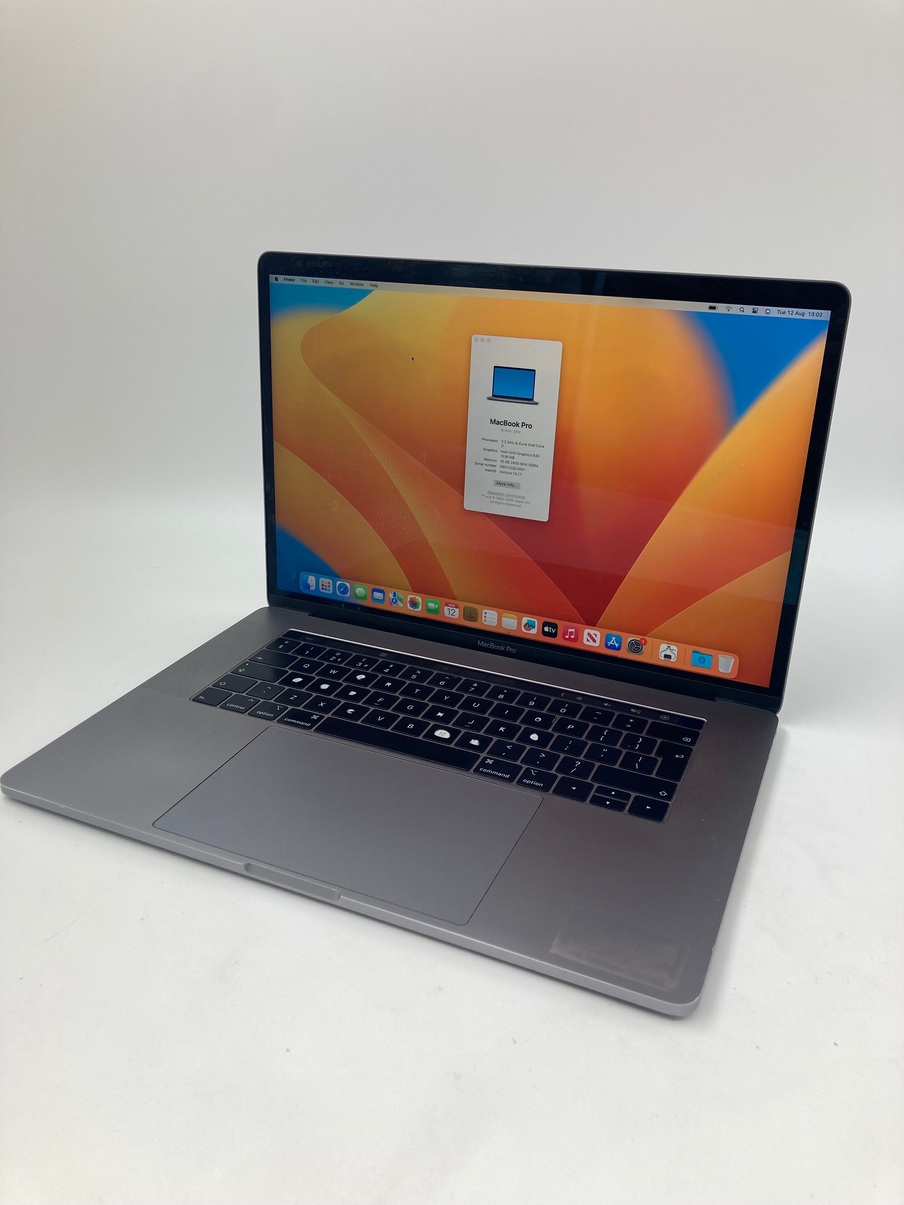Apple MacBook Pro 2018 A1990 15" Screen i7 8th Gen 16GB RAM 250GB SSD OS Ventura