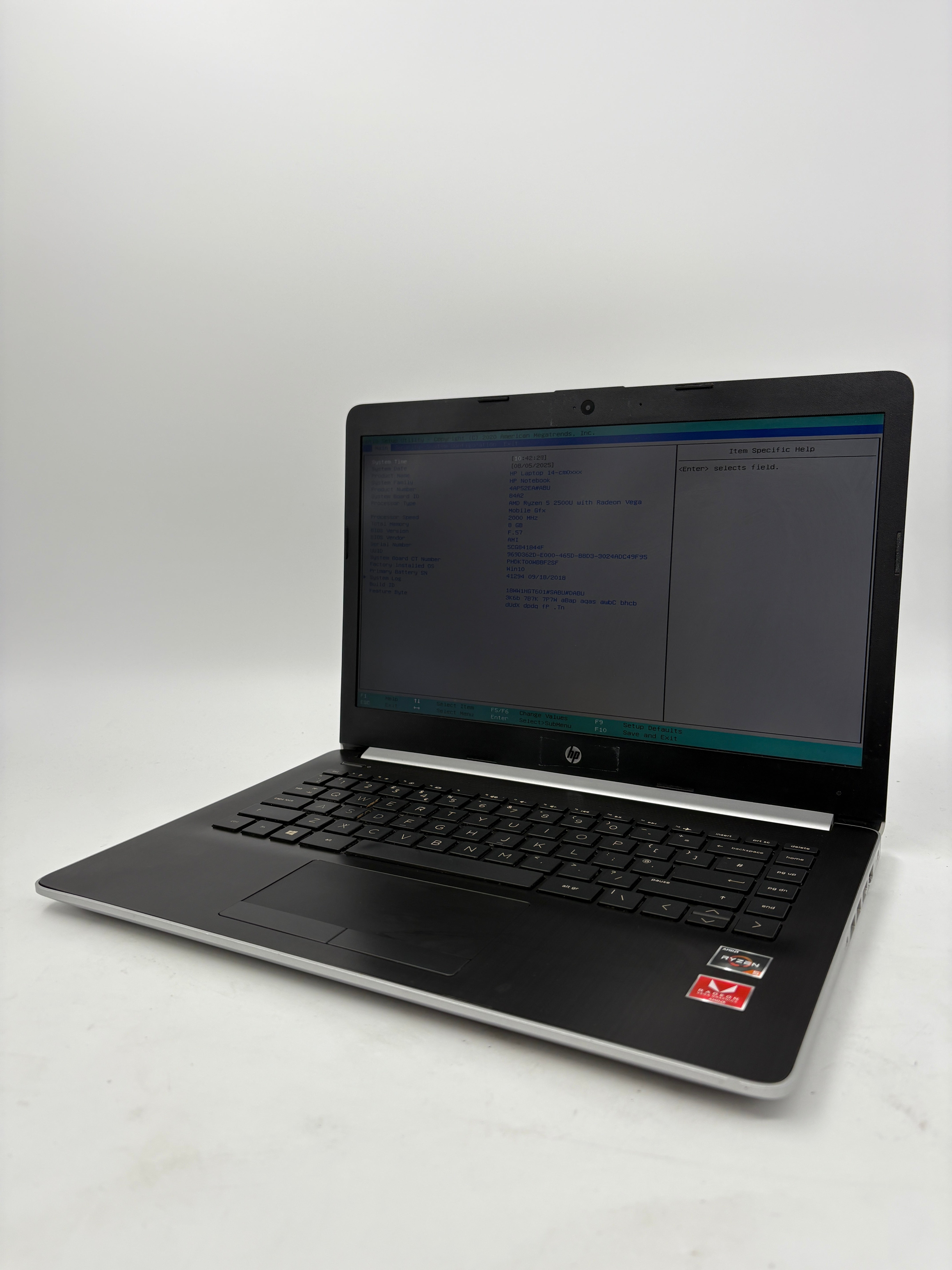 HP Laptop 14-CM0011NA 14" Screen Ryzen 5 2500U 8GB RAM NO SSD NO OS