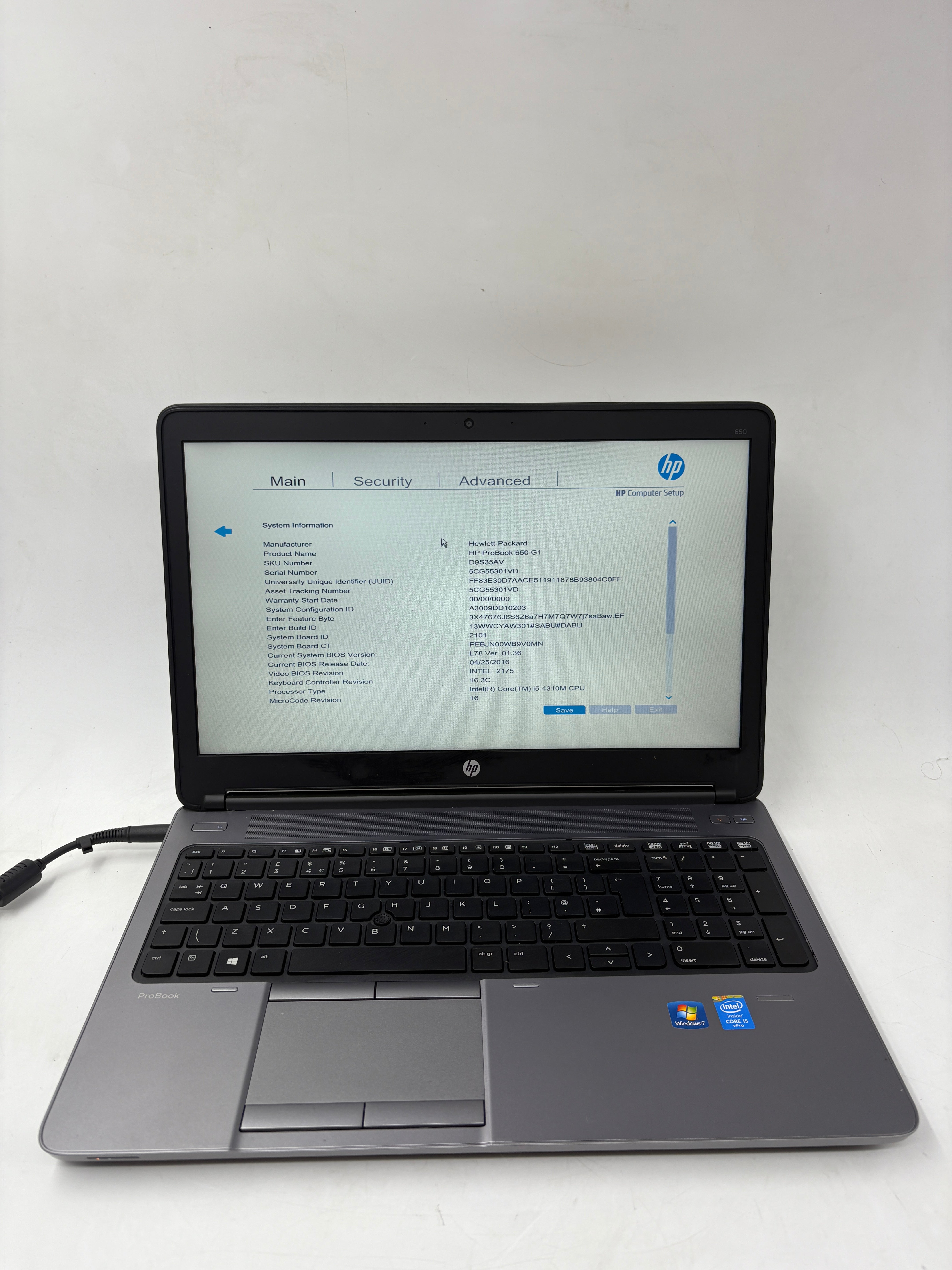 HP Laptop 650 G1 15.6" Screen i5 4th Gen 4GB RAM NO SSD NO OS
