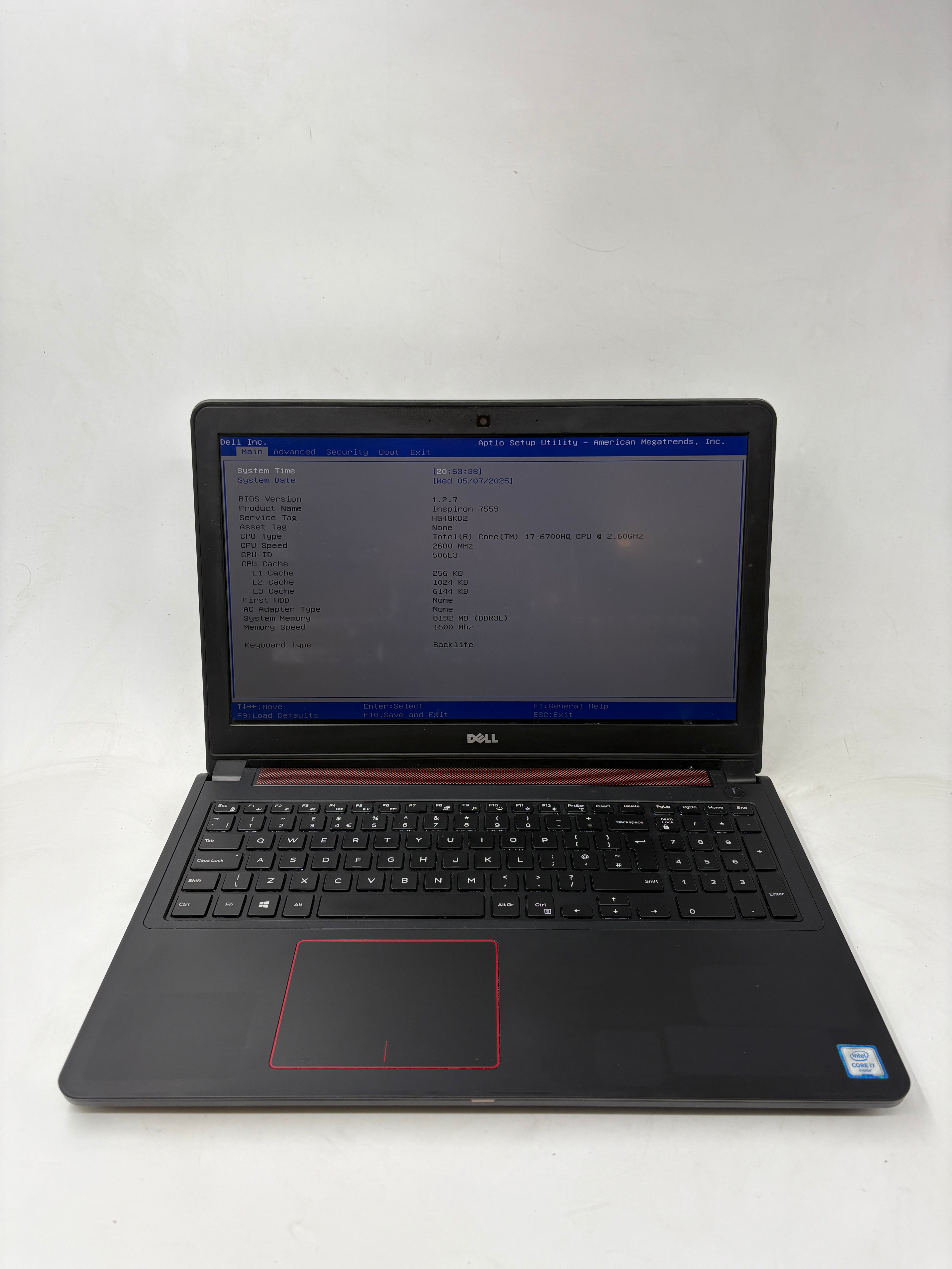 Dell Laptop Inspiron 7559 15.6" Screen i7 6th Gen 8GB RAM NO HDD NO OS
