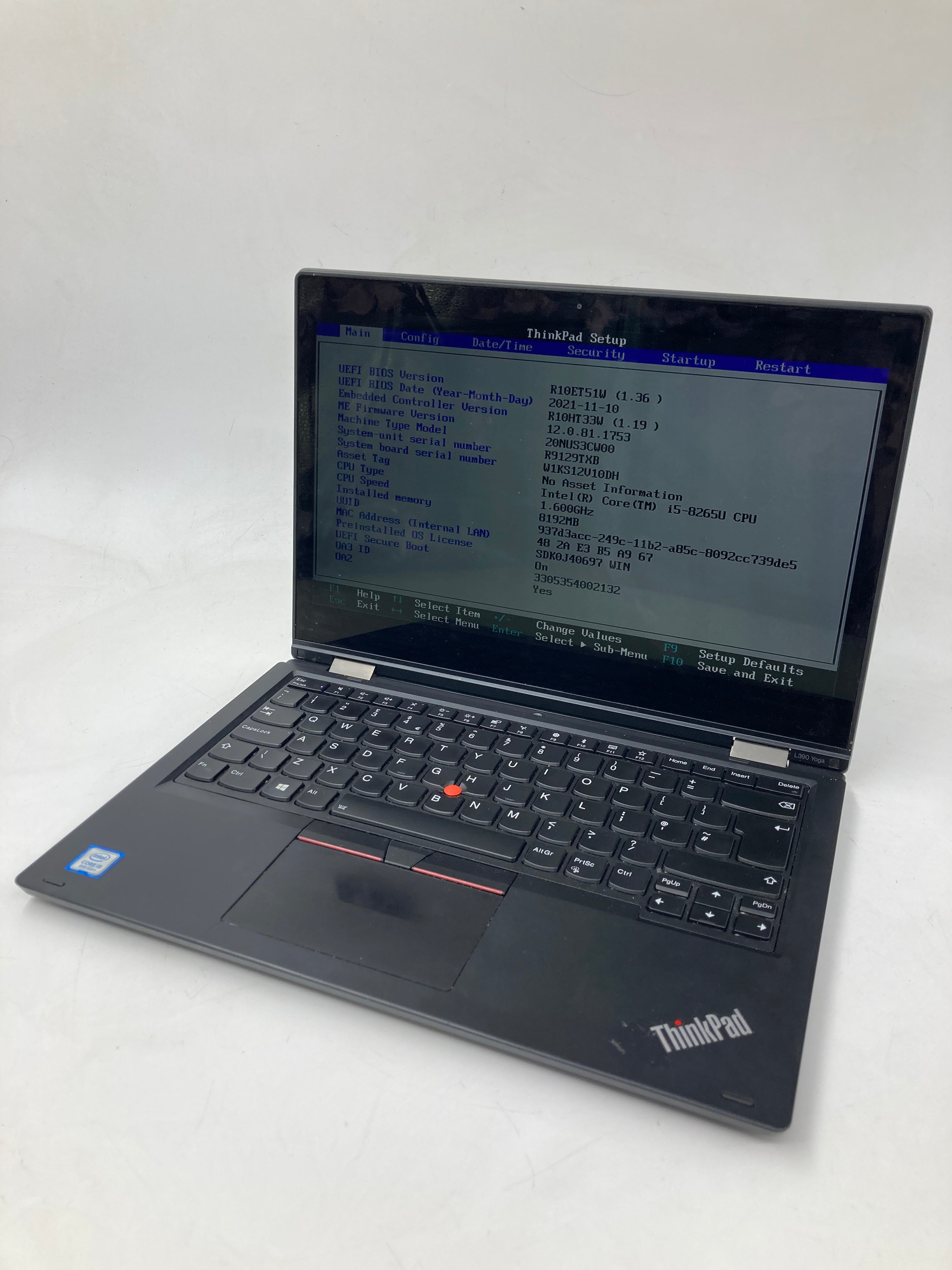 Lenovo L390 Yoga 13.3" Screen i5 8th Gen 16GB RAM No SSD No OS