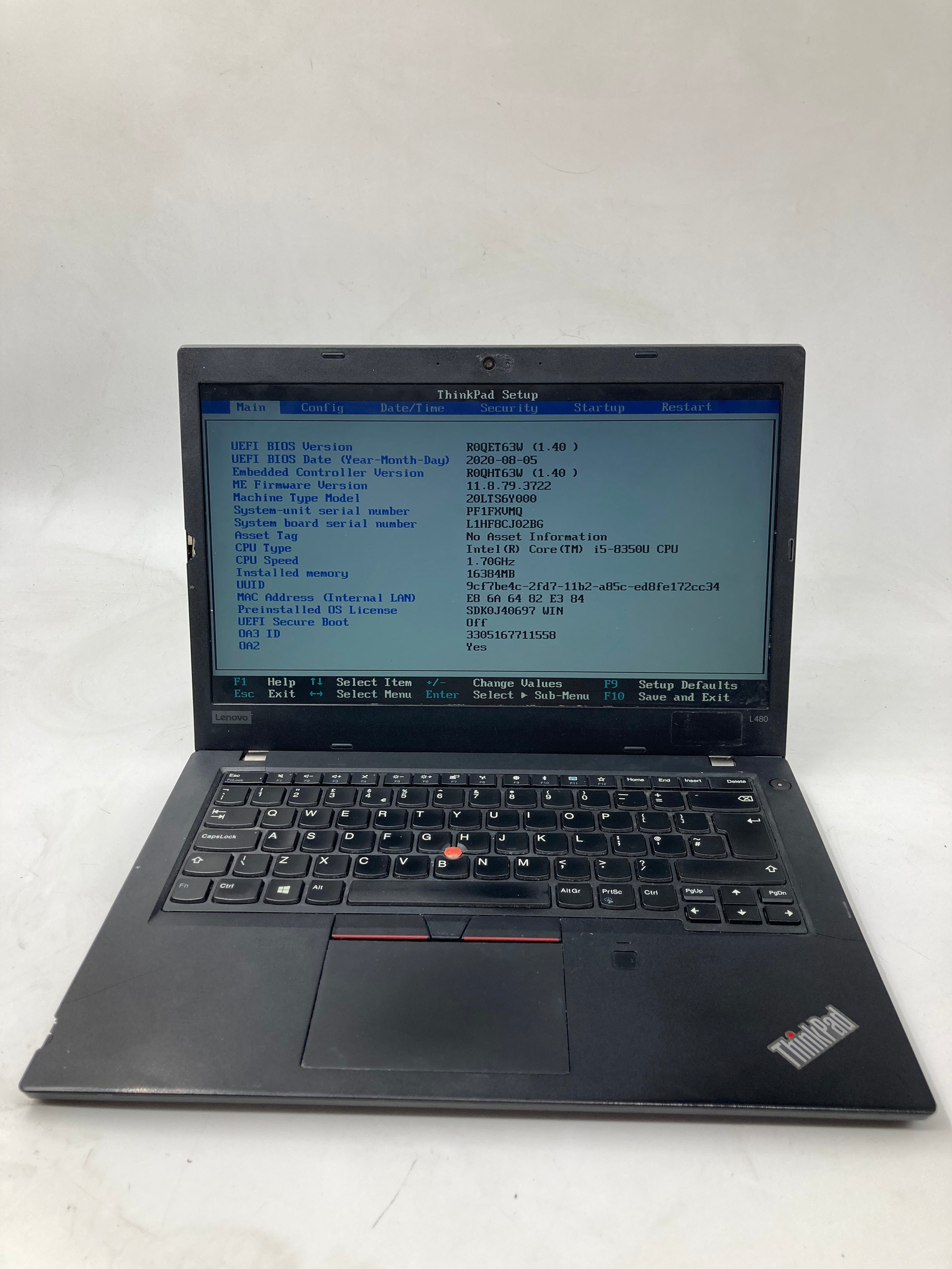 Lenovo Laptop ThinkPad L480 14" i5 8th Gen 16GB RAM No SSD No OS