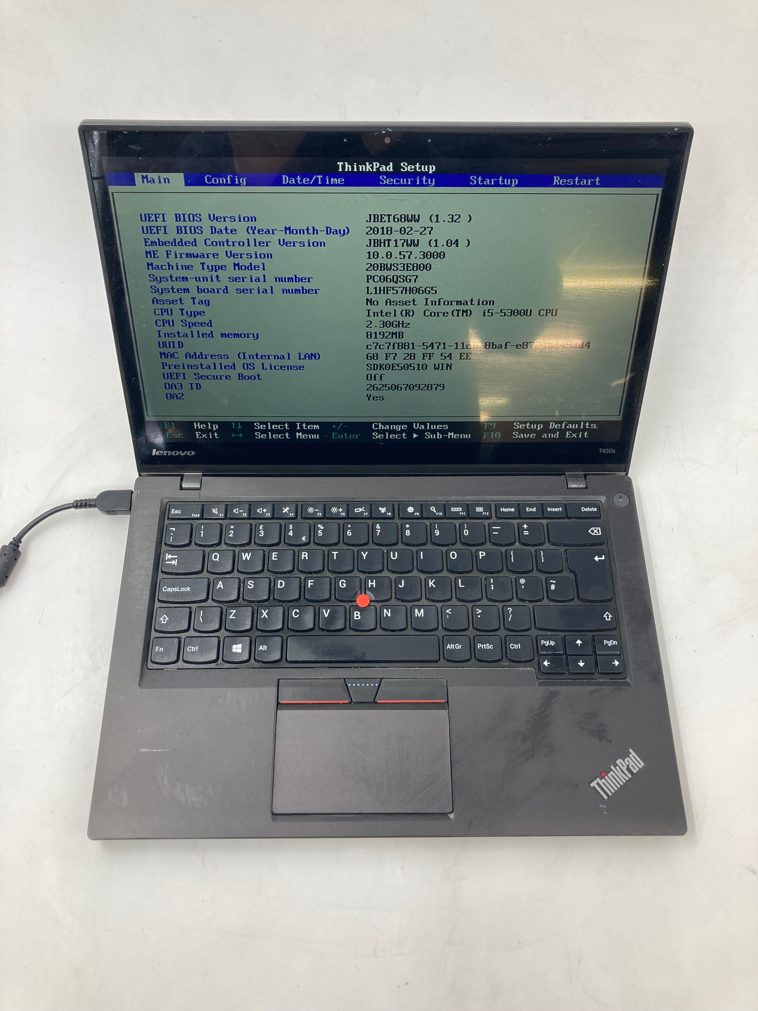 Lenovo Laptop ThinkPad T450s 14" i5-5300U 8GB RAM No SSD No OS *Spares*