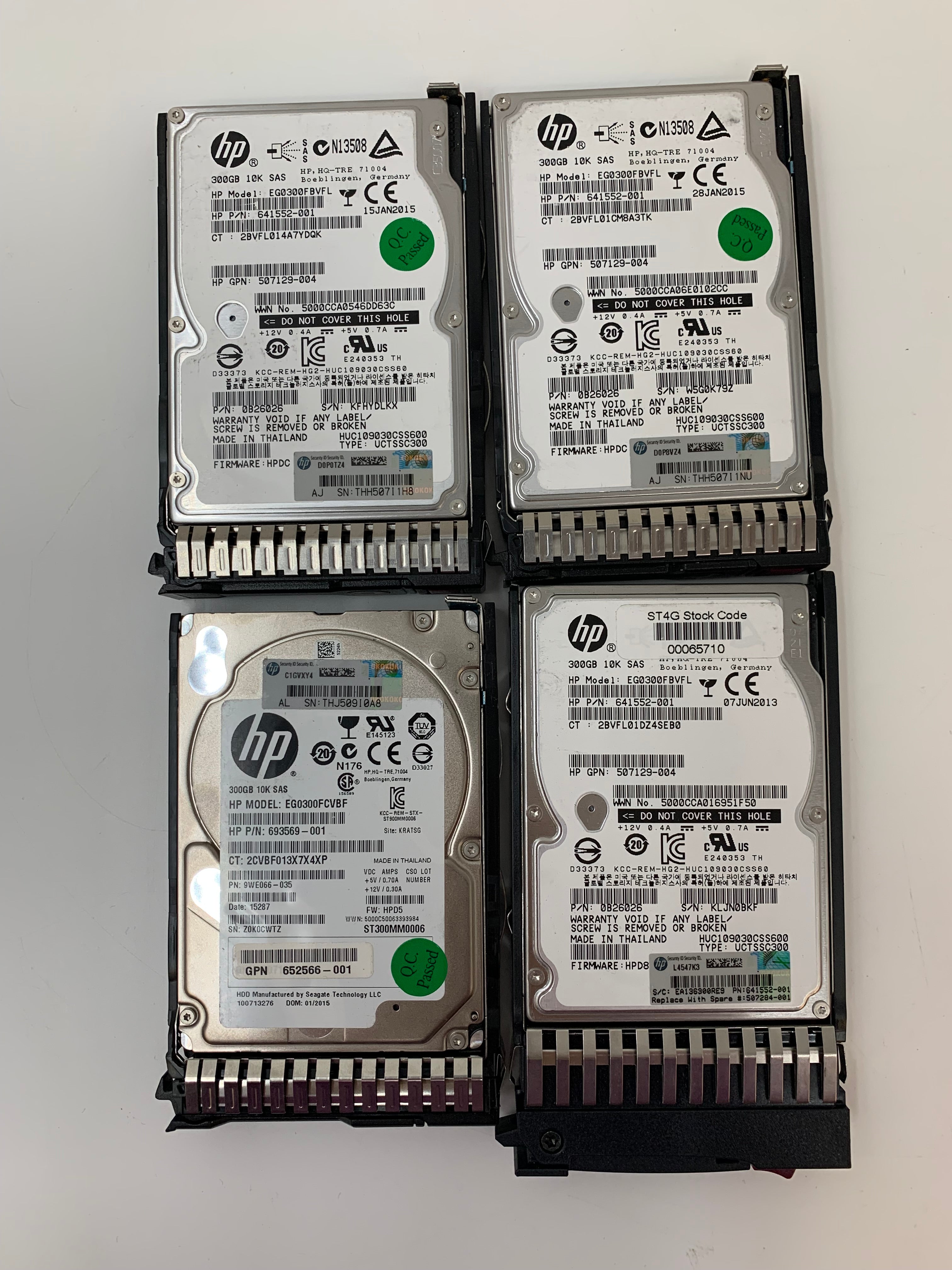 HP Hard Disk Drives | 300GB | SAS | 2.5 Inch | 6Gbps | 10K RPM Lot of 4