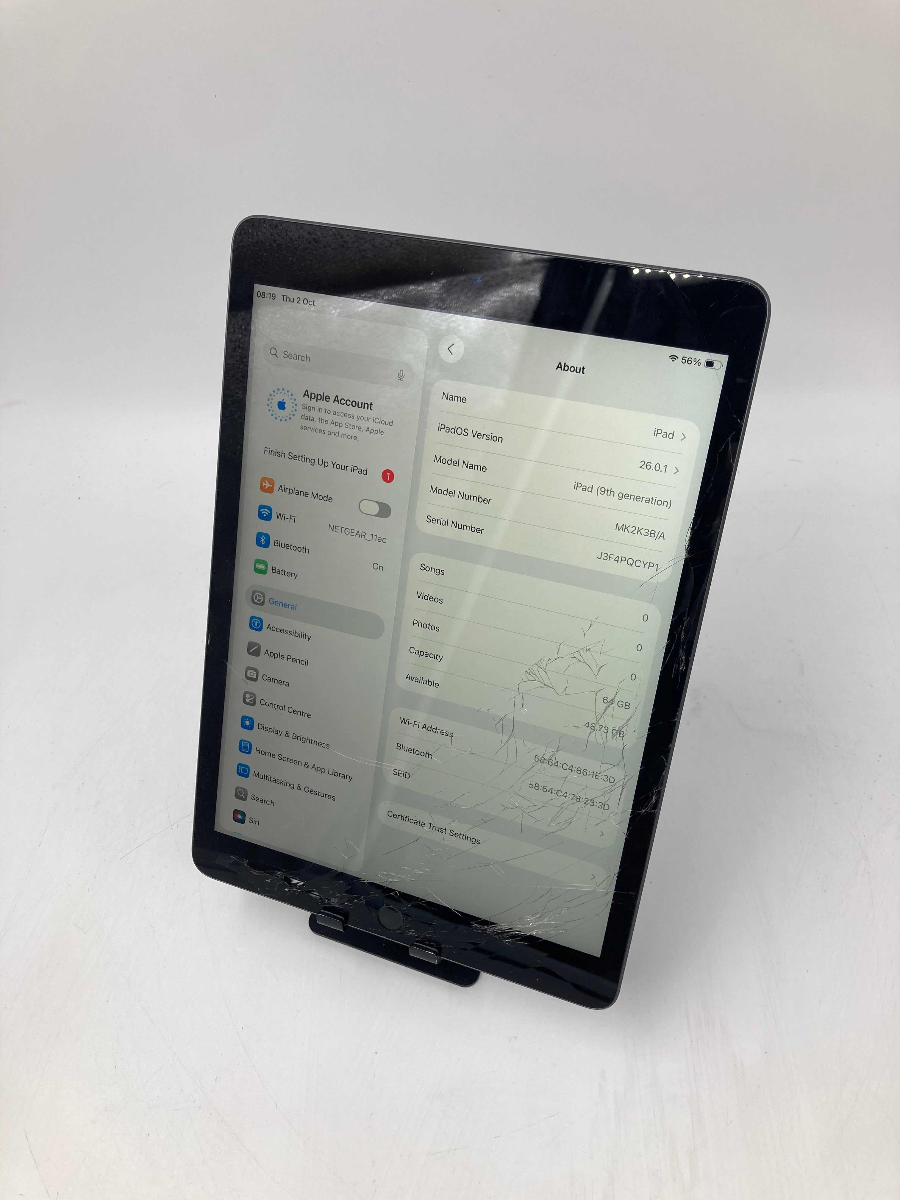 Apple iPad A2602 9th Gen 64GB Space Grey Unlocked *Spares*