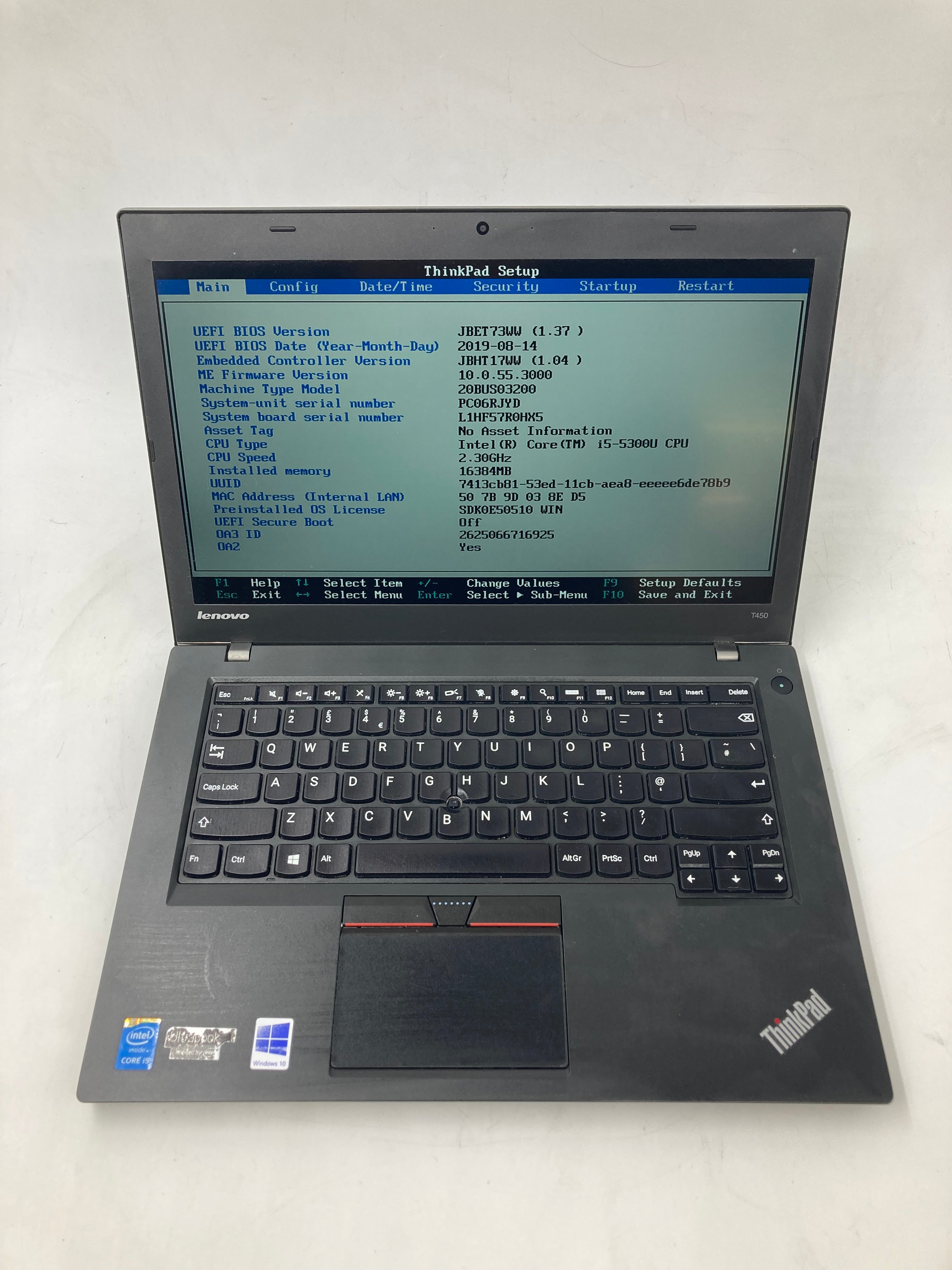 Lenovo Laptop ThinkPad T450 14" i5-5300U 16GB RAM No SSD No OS